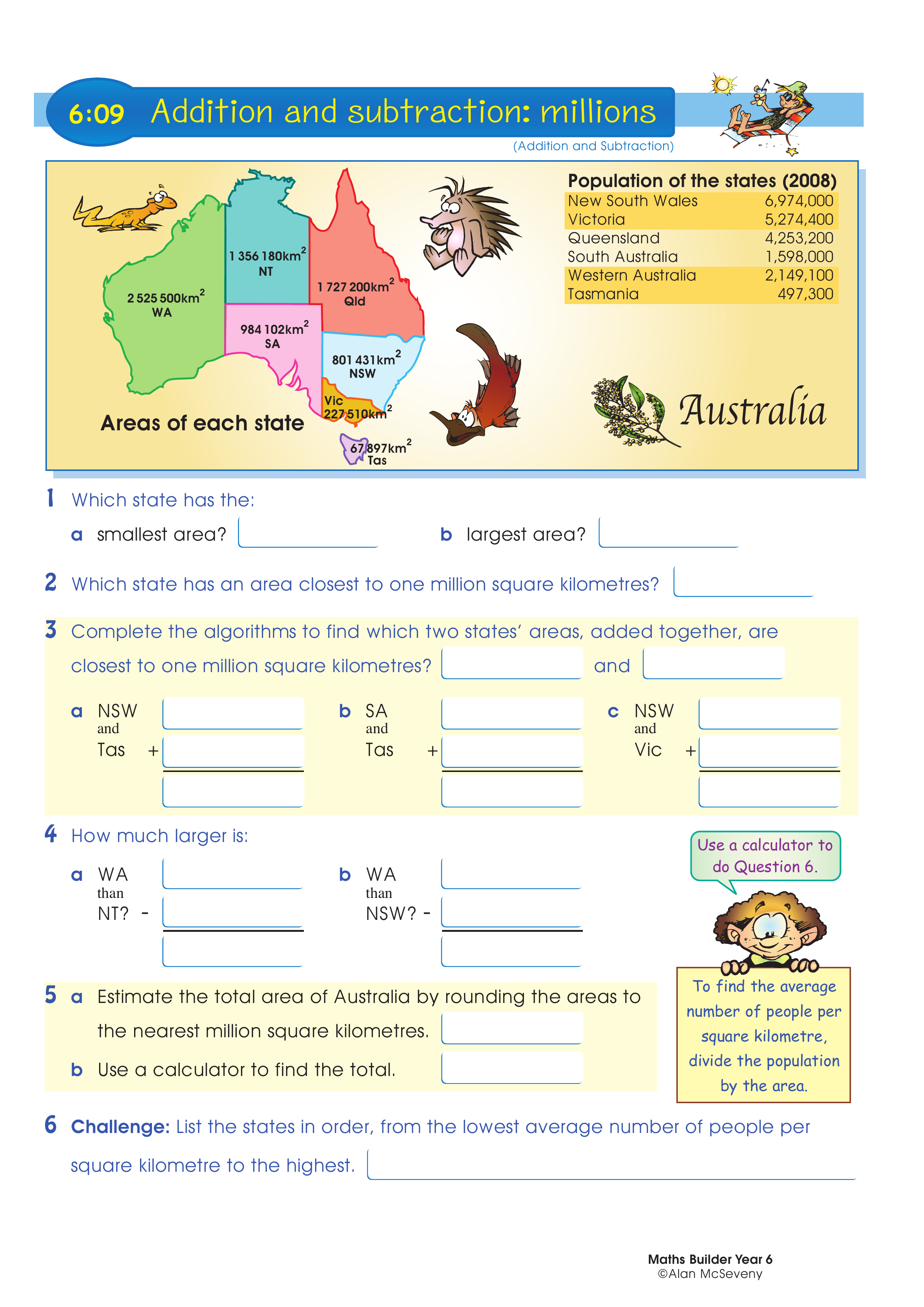 Addition and subtraction: millions — worksheet preview