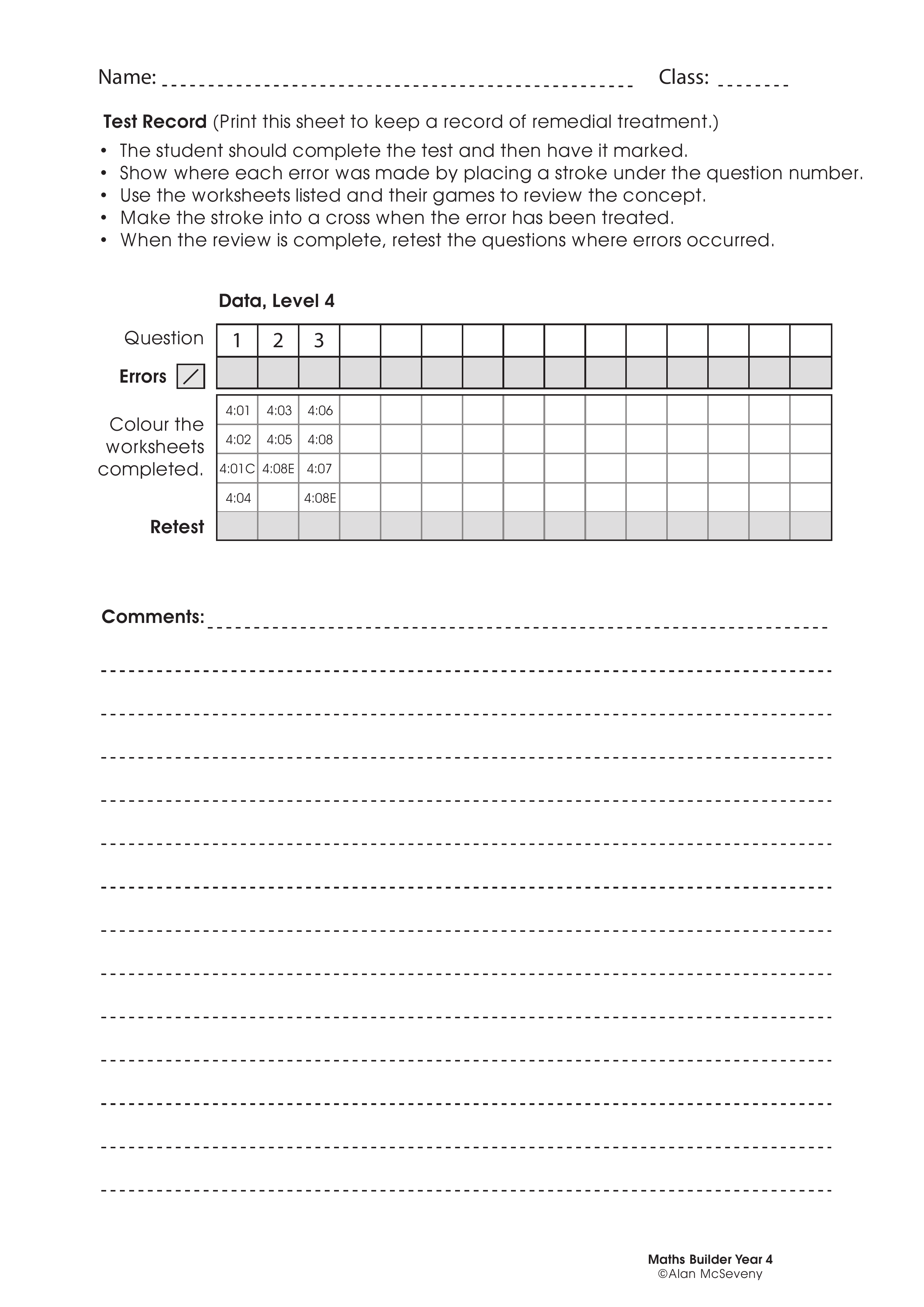 Assessment test records — worksheet preview