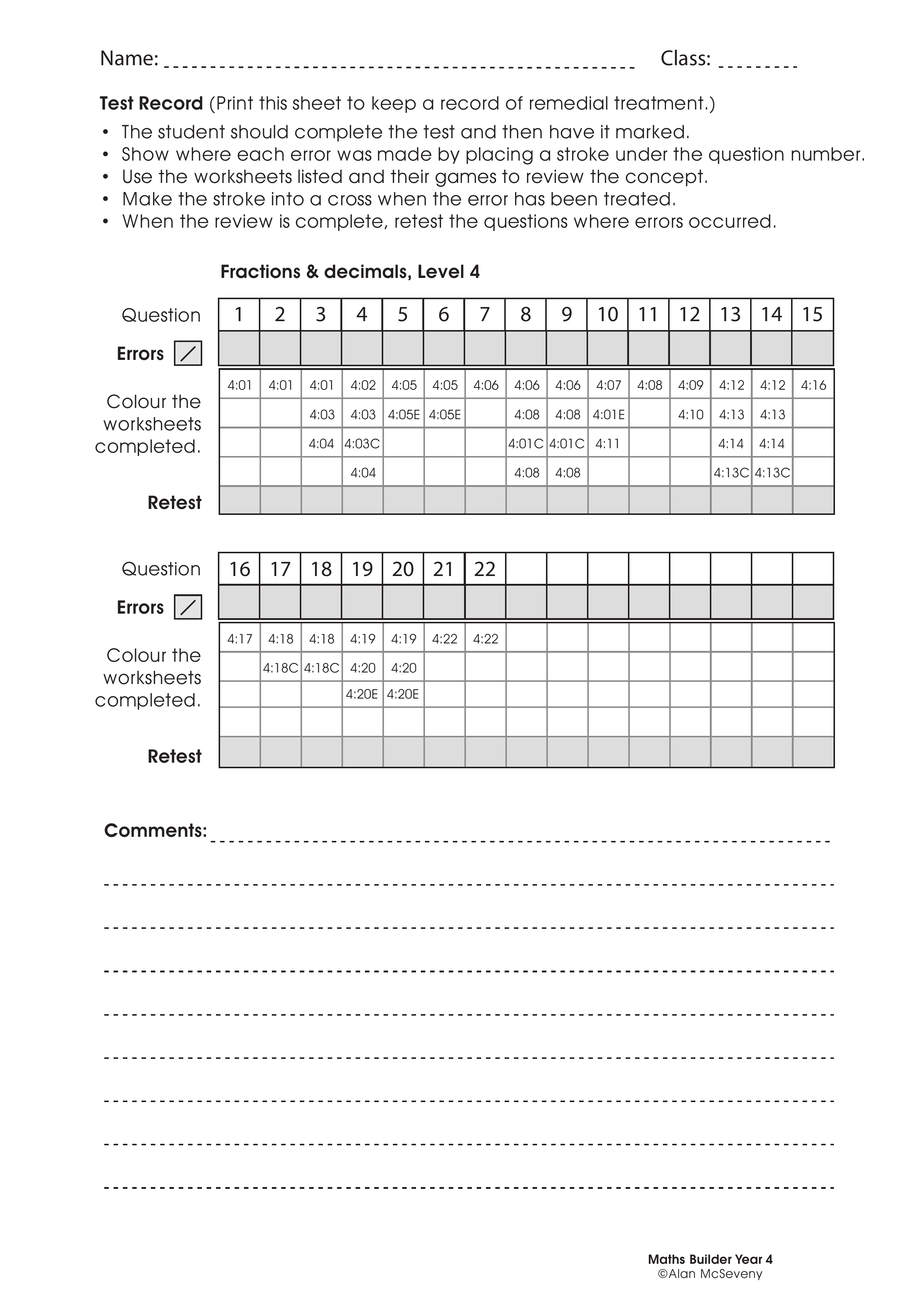 Assessment test records — worksheet preview
