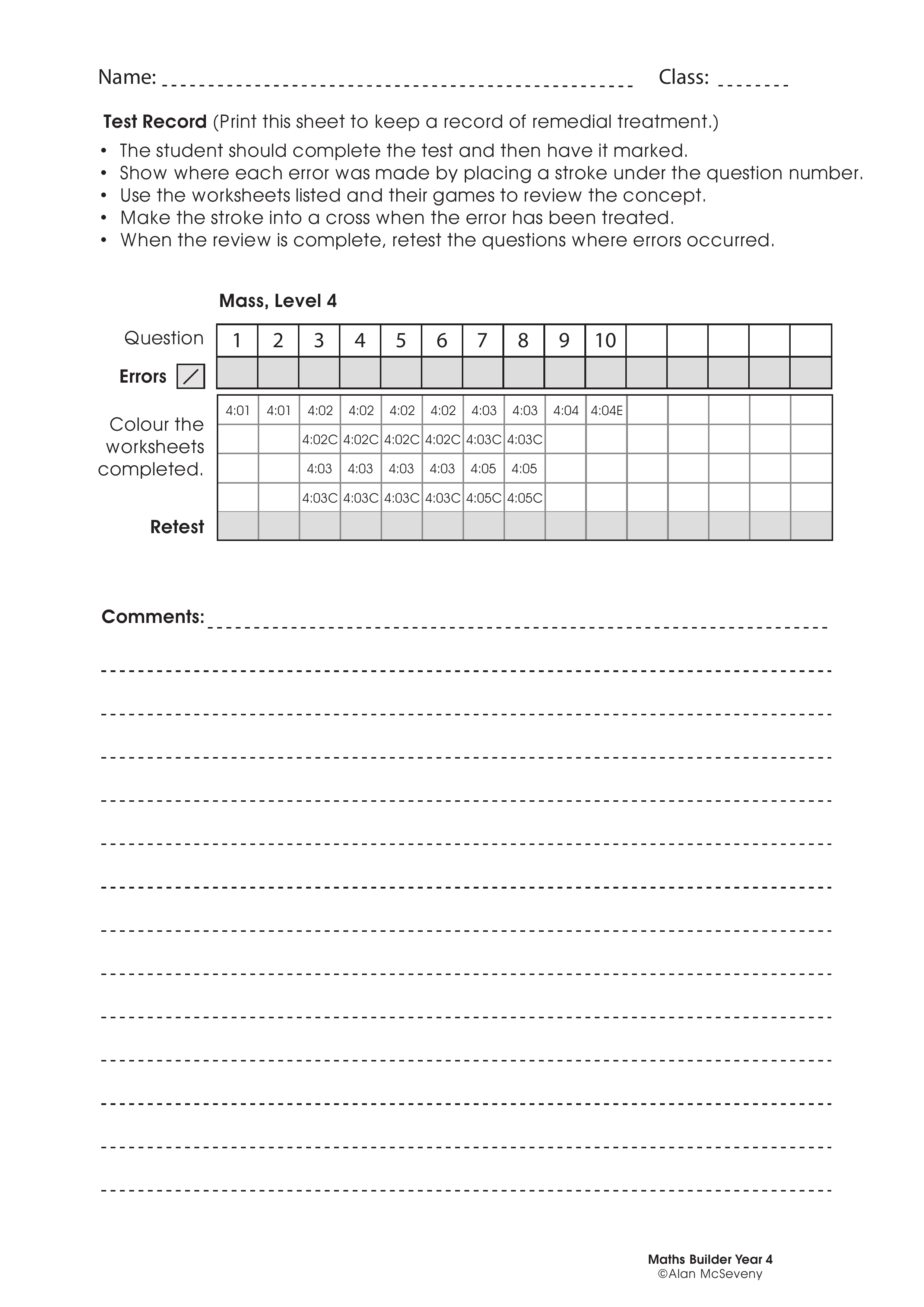 Assessment test records — worksheet preview