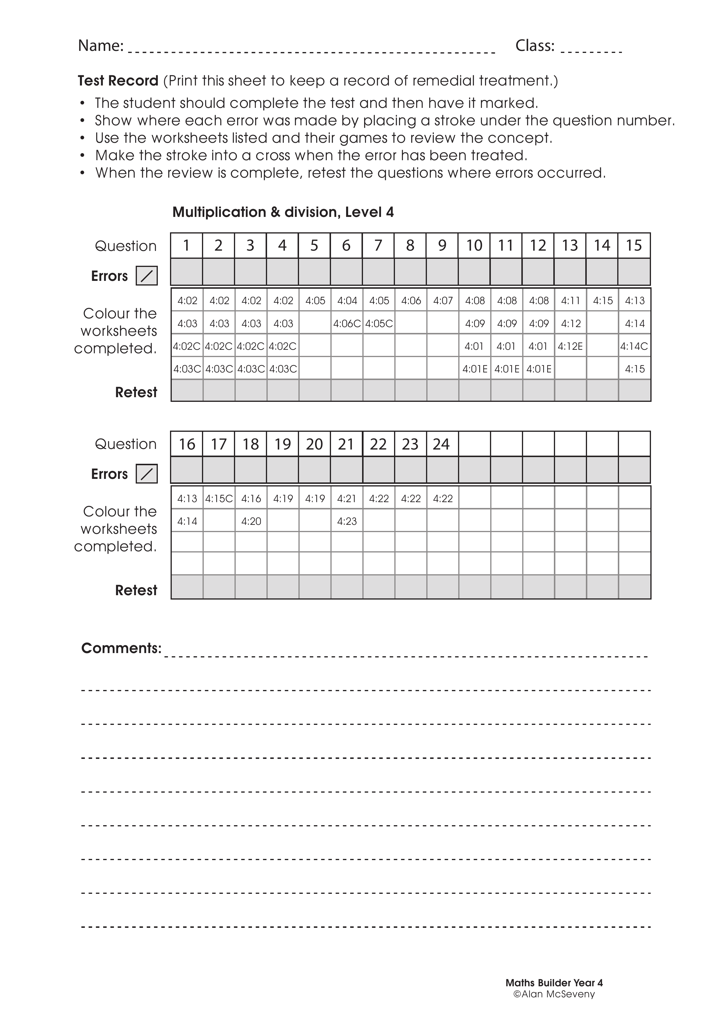 Assessment test records — worksheet preview