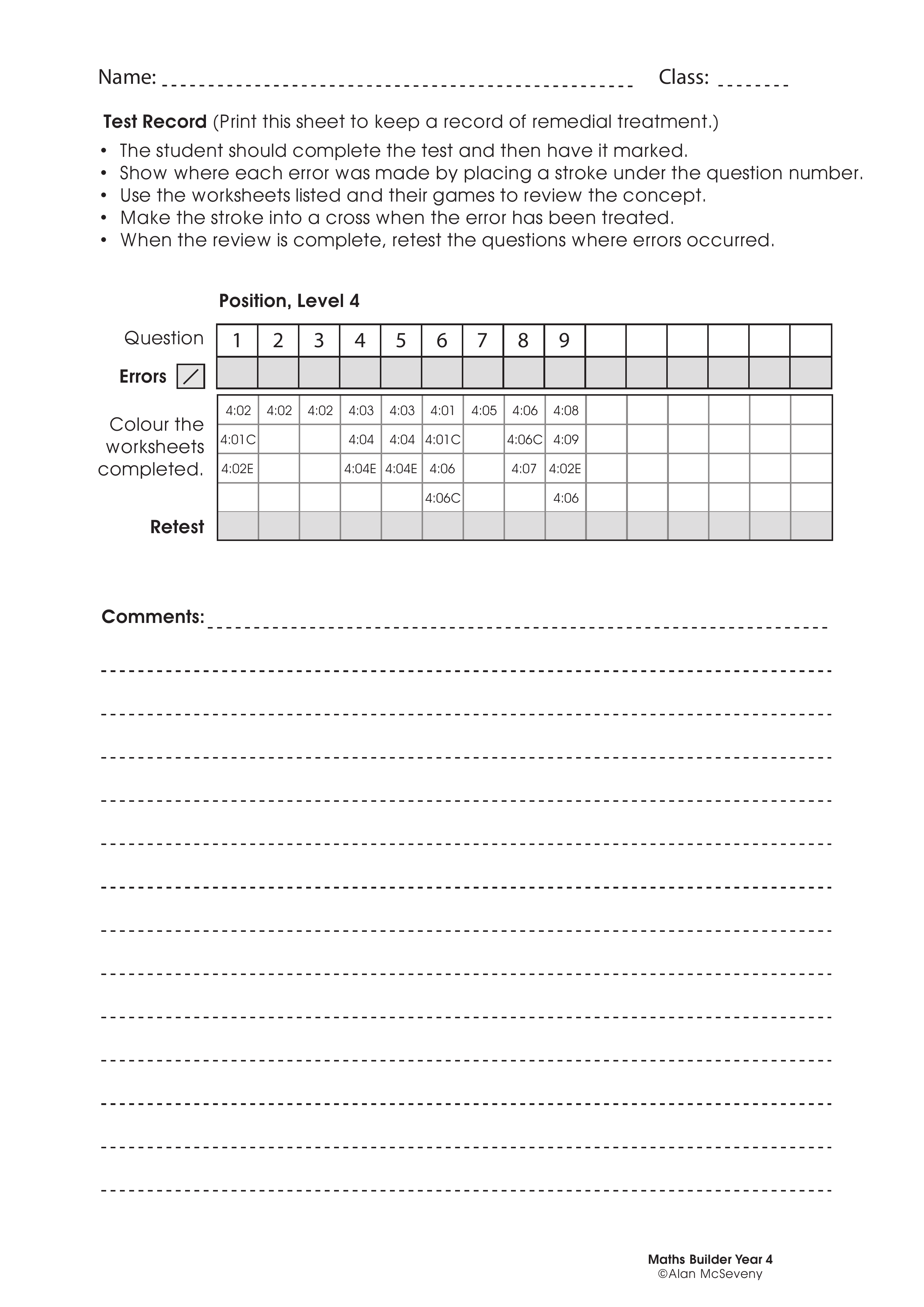 Assessment test records — worksheet preview