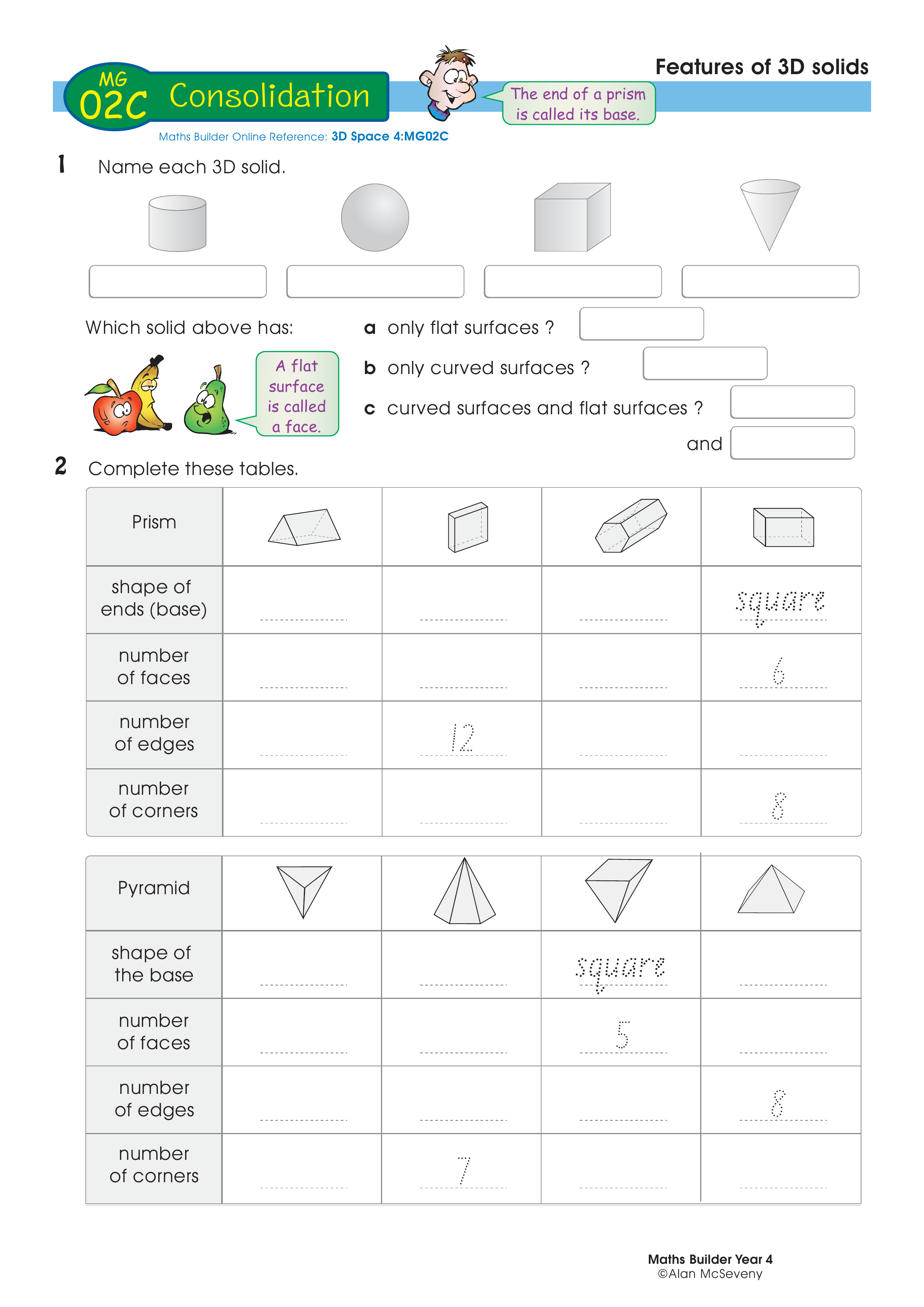 Features of 3D solids — worksheet preview