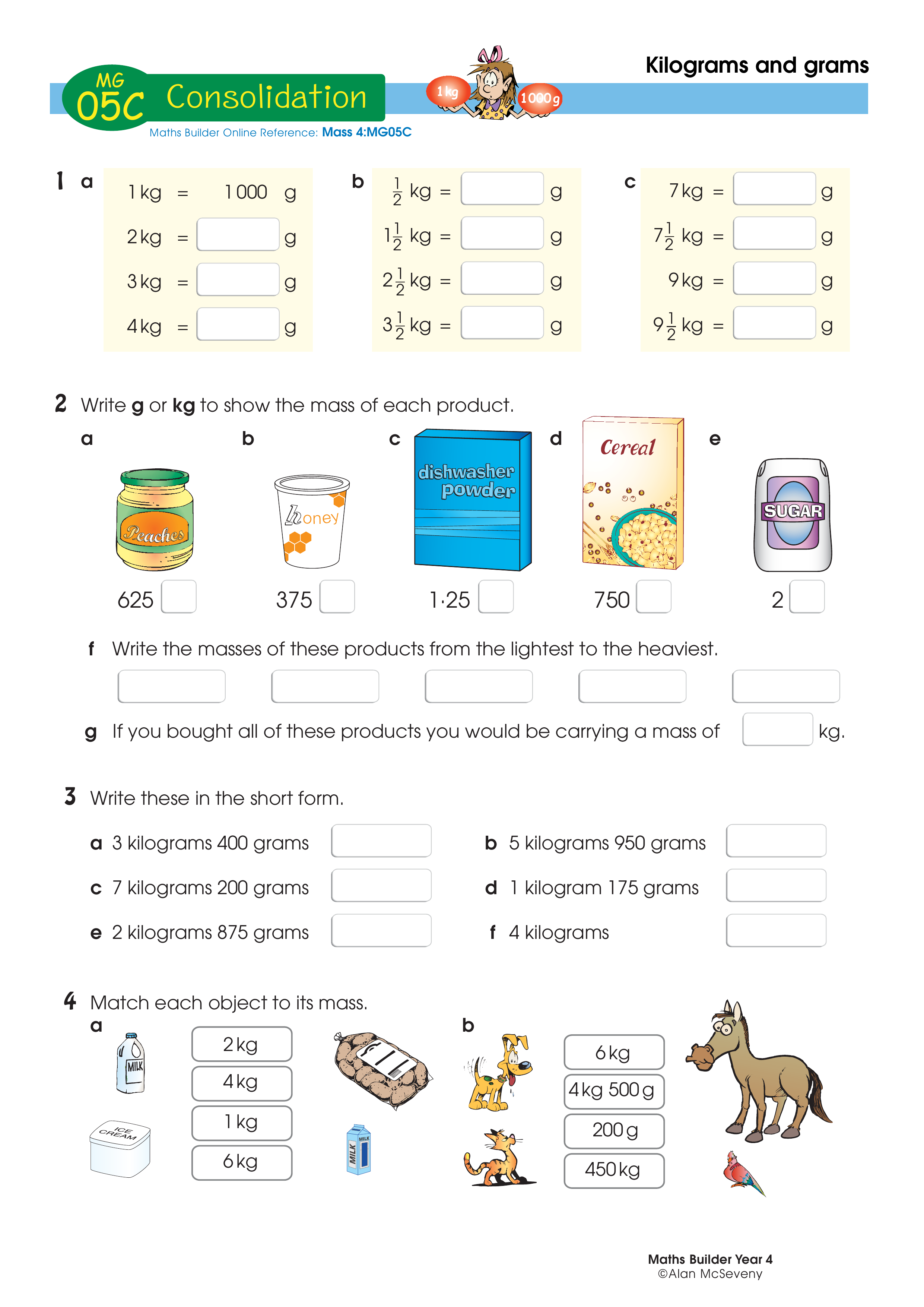 Kilograms and grams — worksheet preview