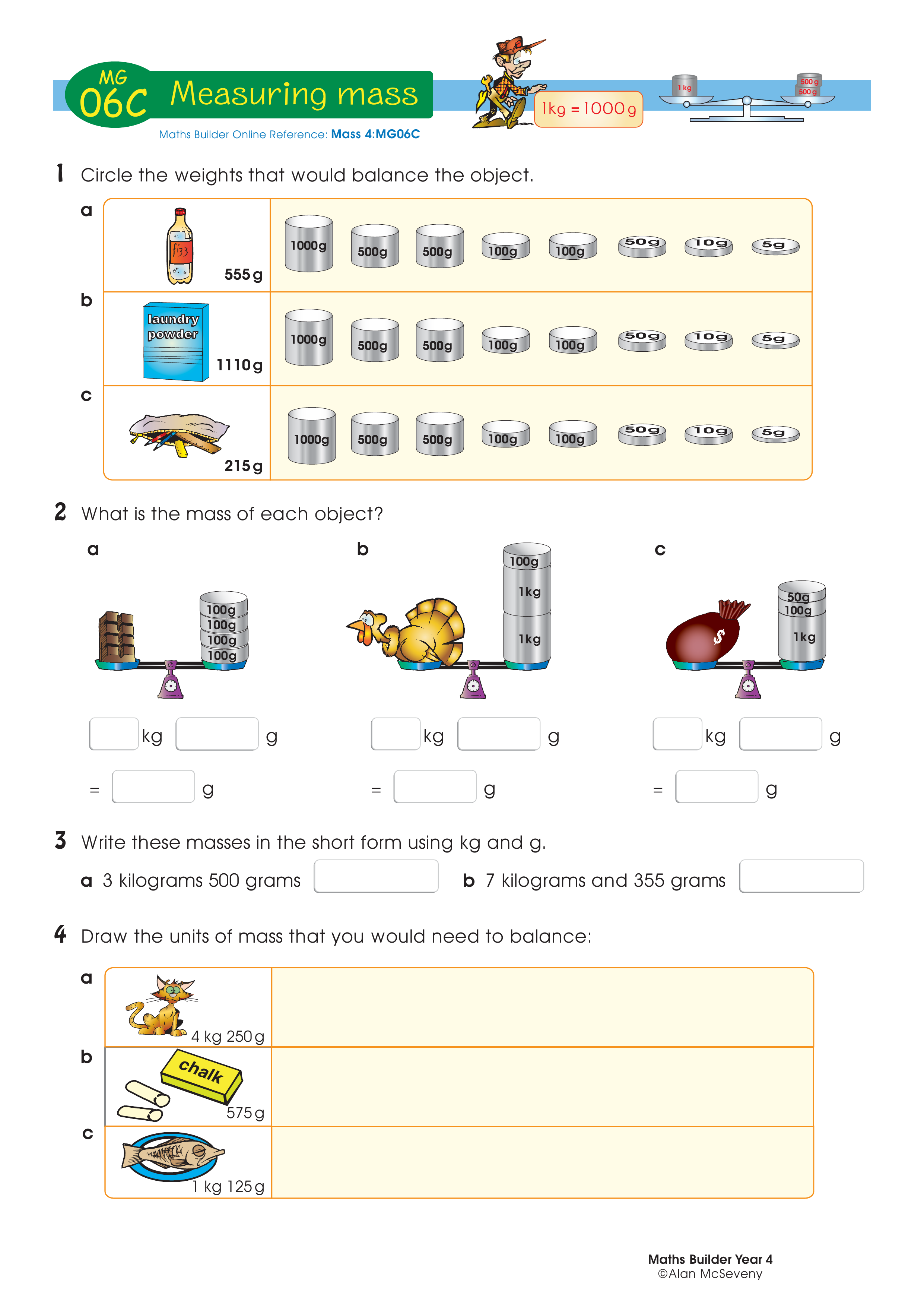 Measuring mass — worksheet preview