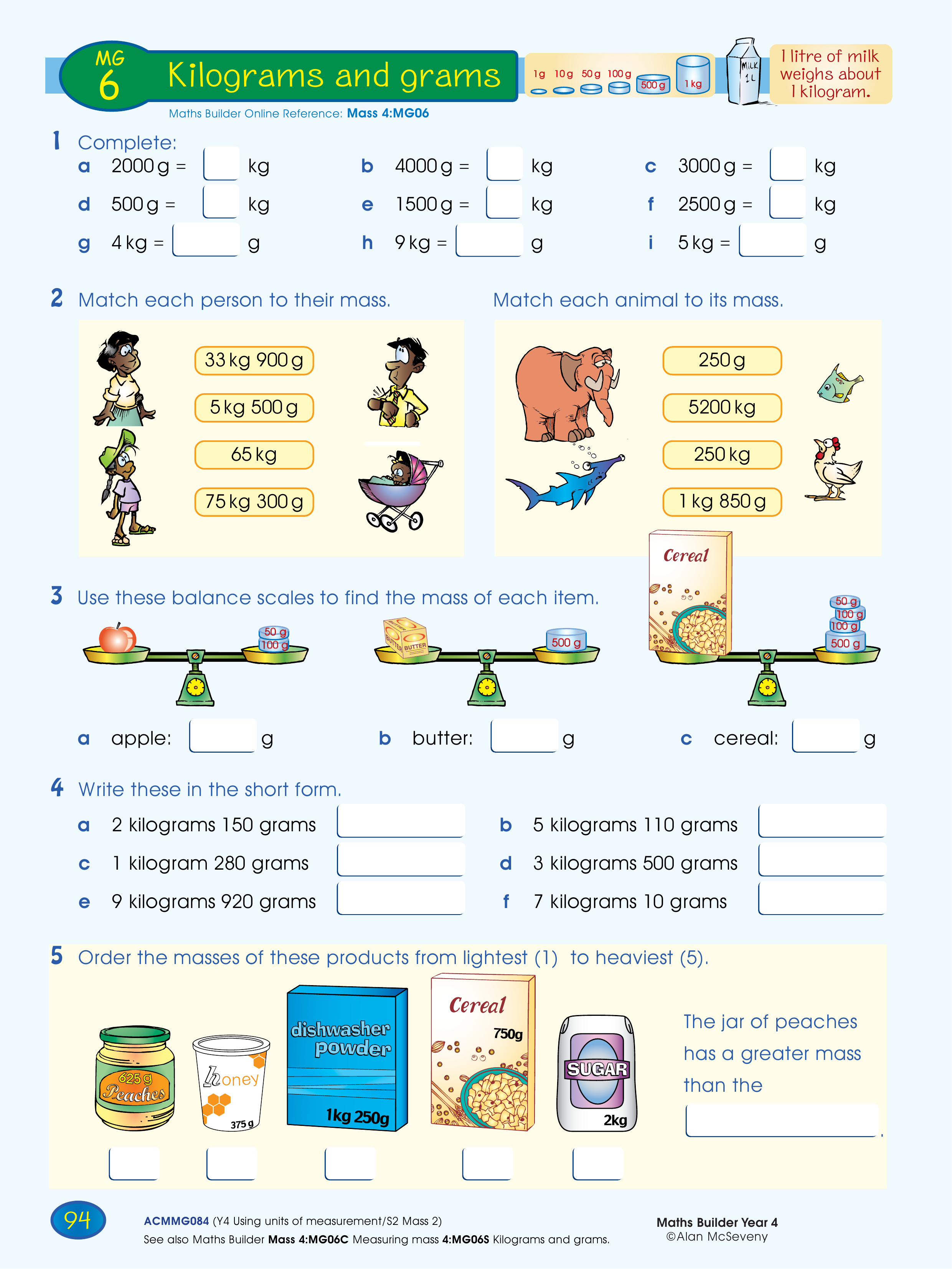 Kilograms and grams — worksheet preview