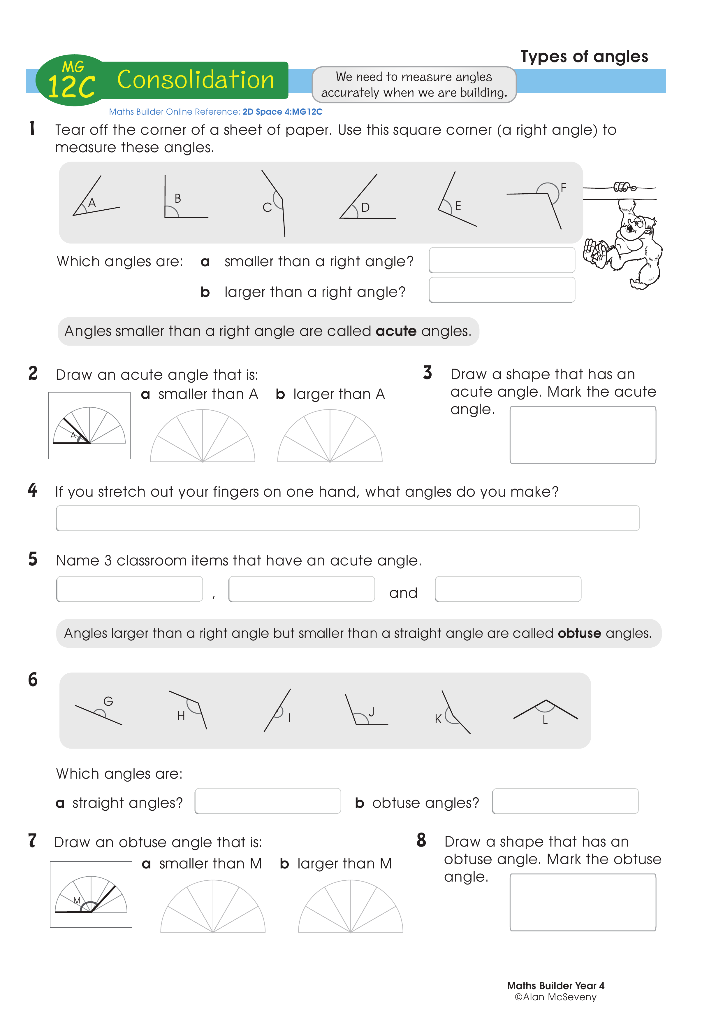 Types of angles — worksheet preview