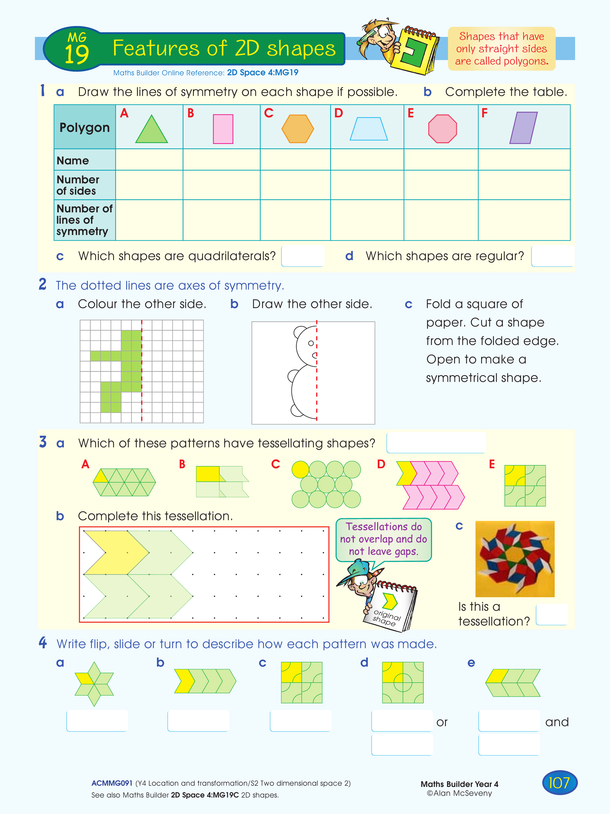Features of 2D shapes — worksheet preview