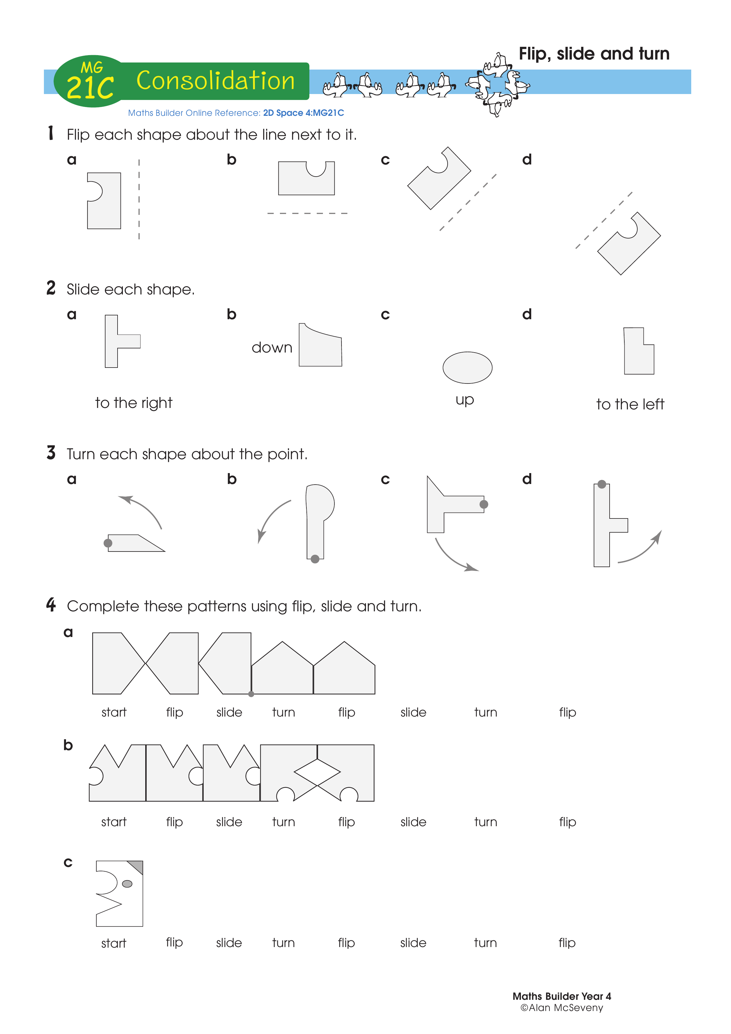 Flip, slide and turn — worksheet preview