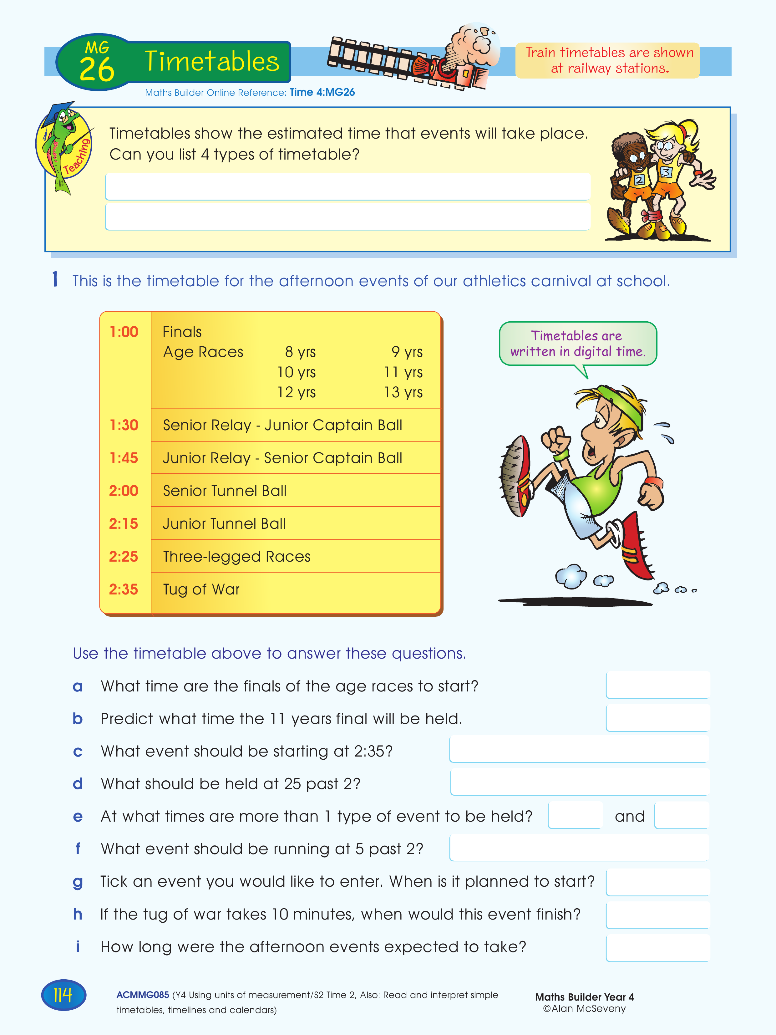 Timetables — worksheet preview