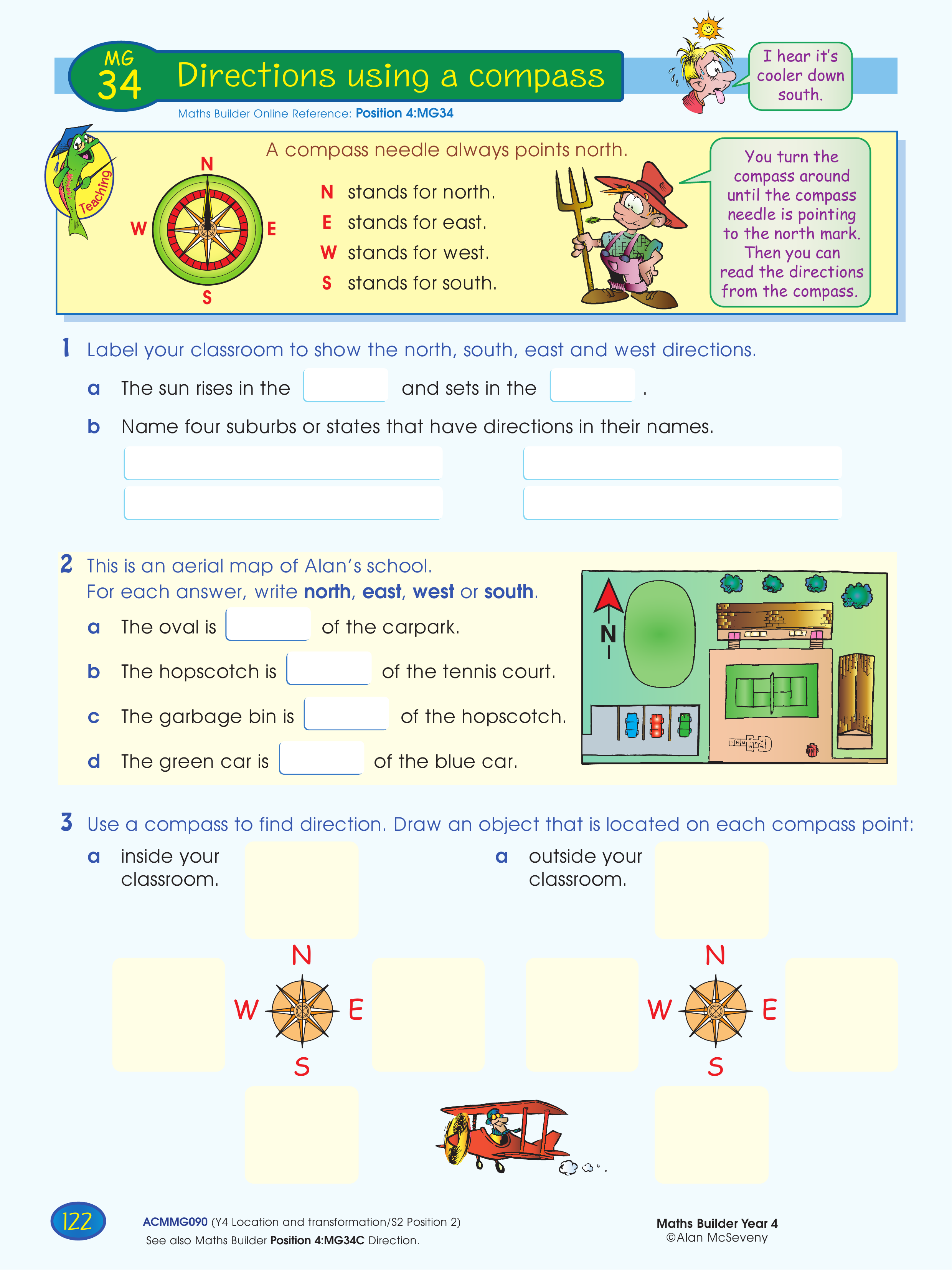 Directions using a compass — worksheet preview