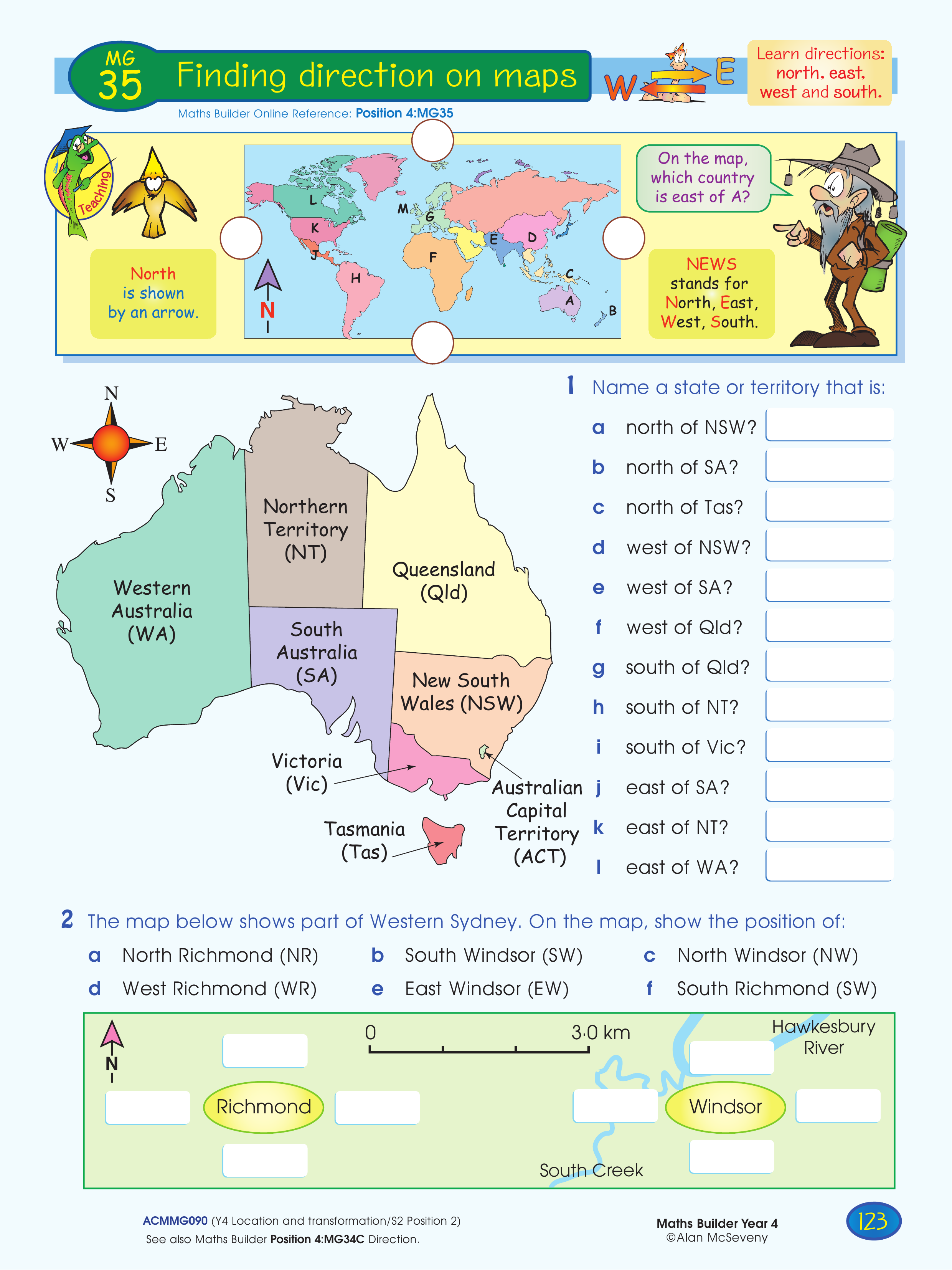 Finding direction on maps — worksheet preview