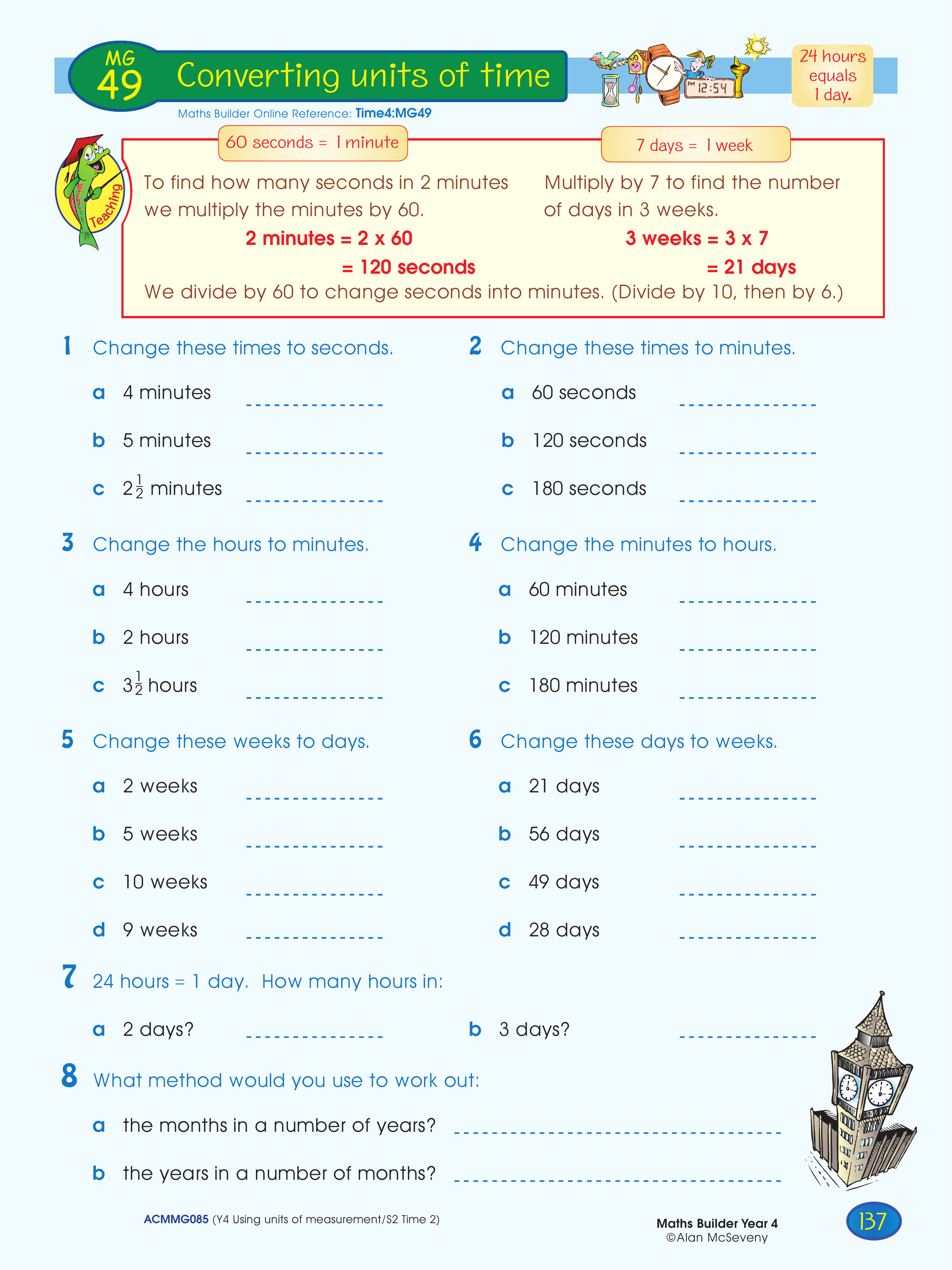 Converting units of time — worksheet preview