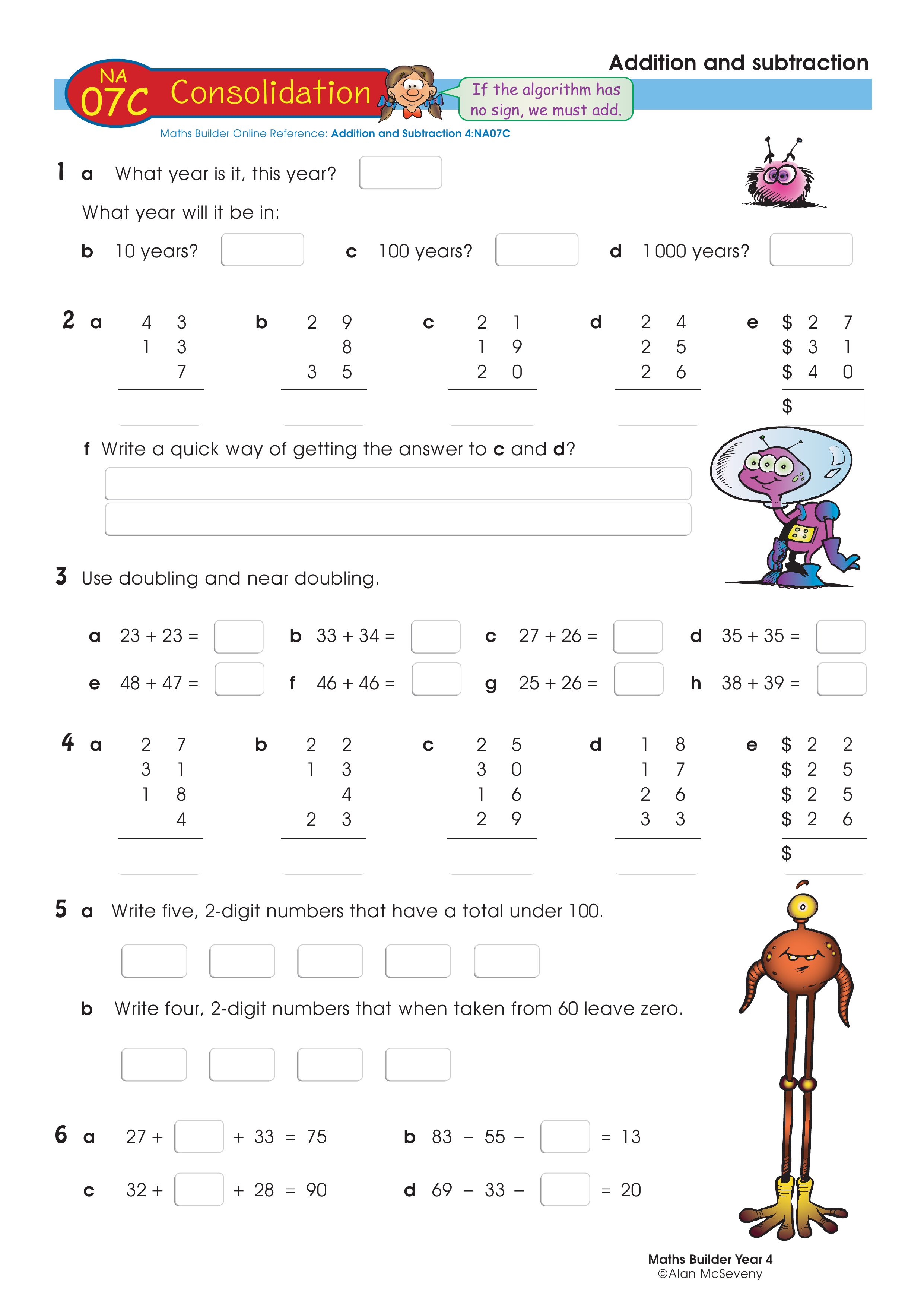 Addition and subtraction — worksheet preview