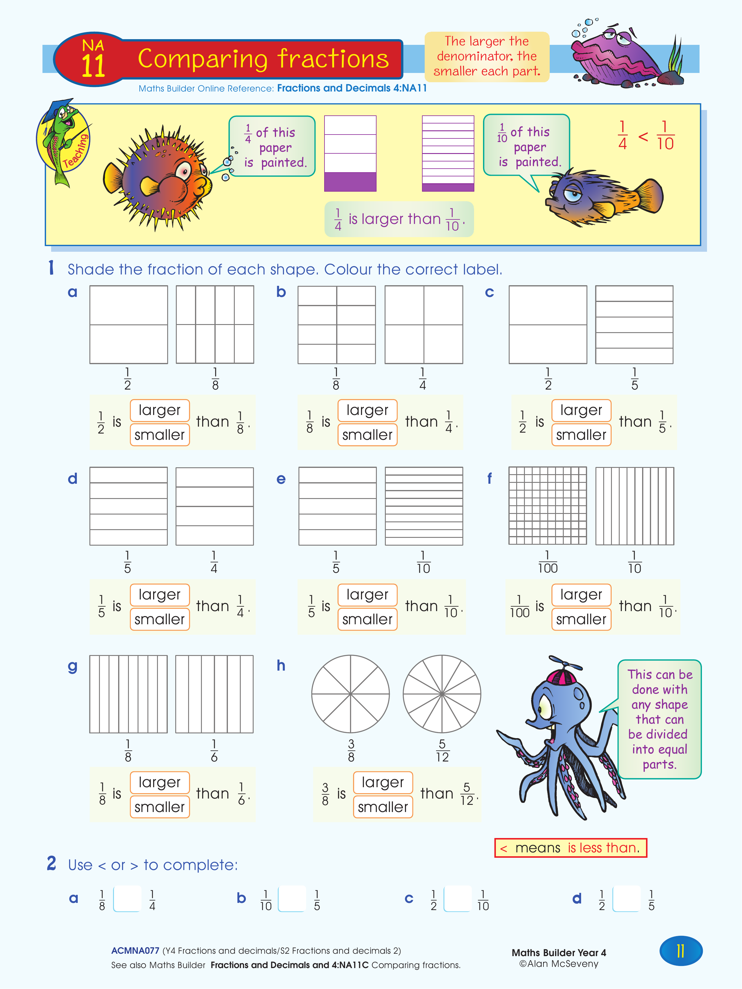 Comparing fractions — worksheet preview