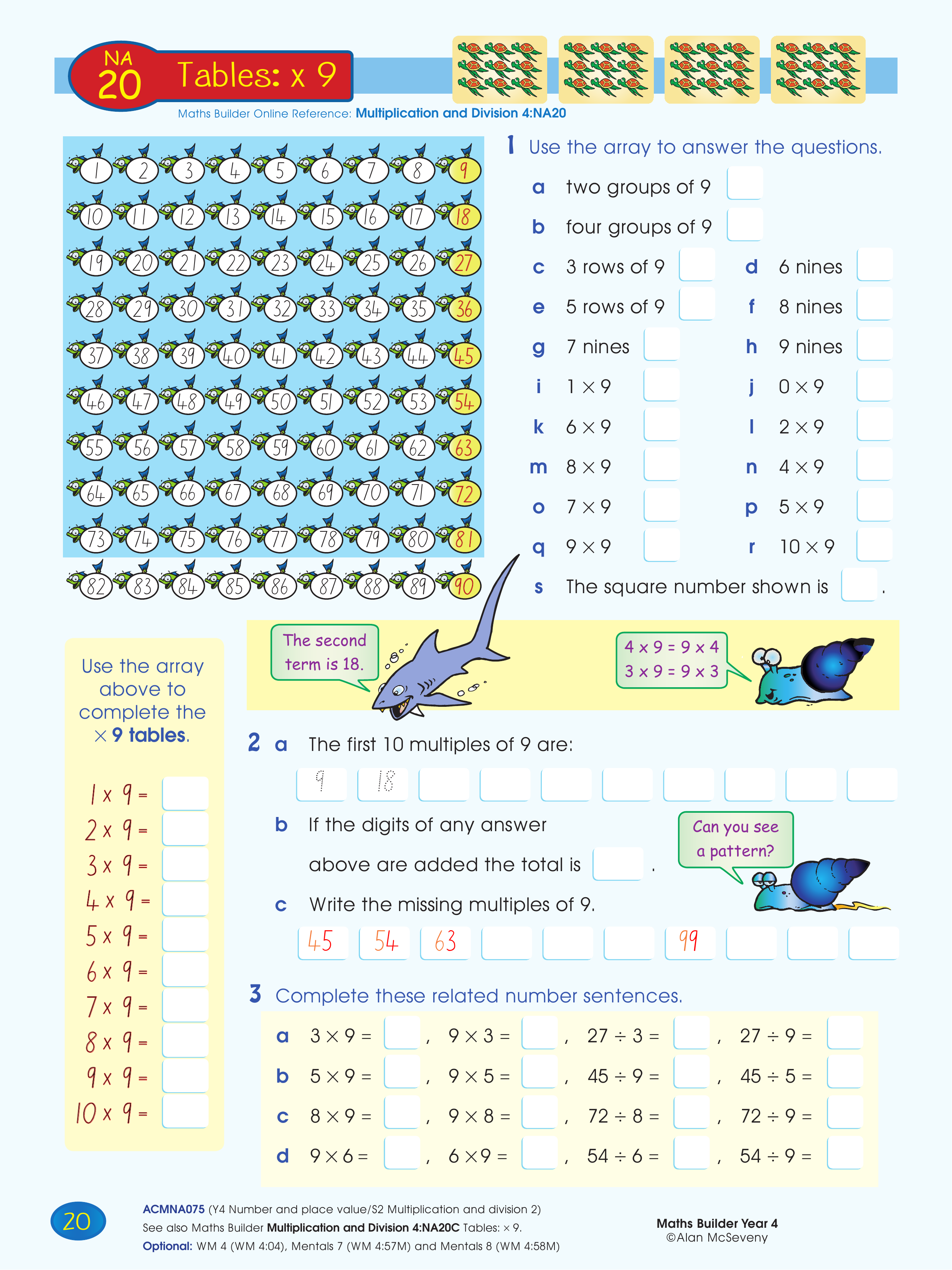 Tables: x 9 — worksheet preview