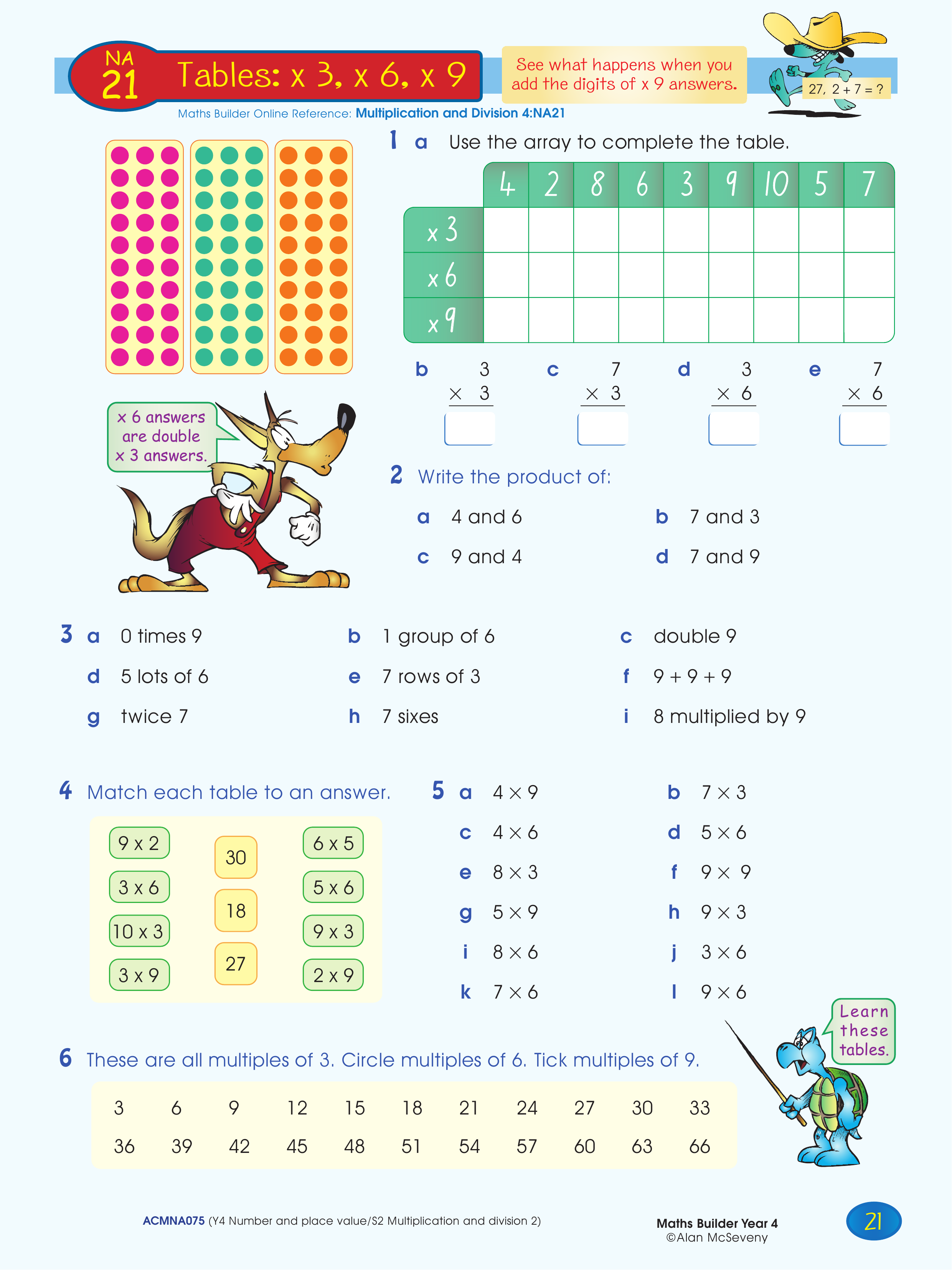 Tables: x 3, x 6, x 9 — worksheet preview