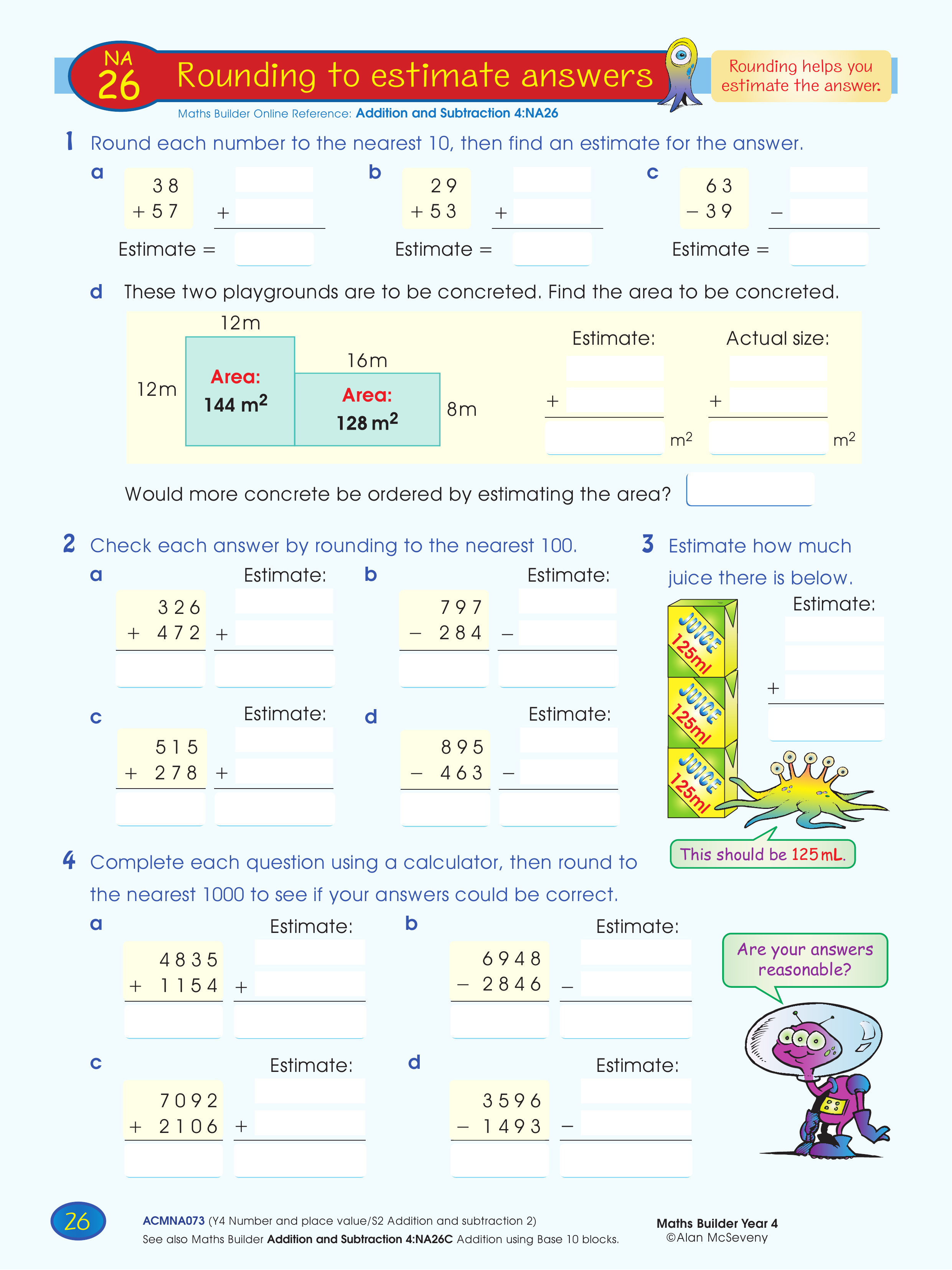 Rounding to estimate answers — worksheet preview
