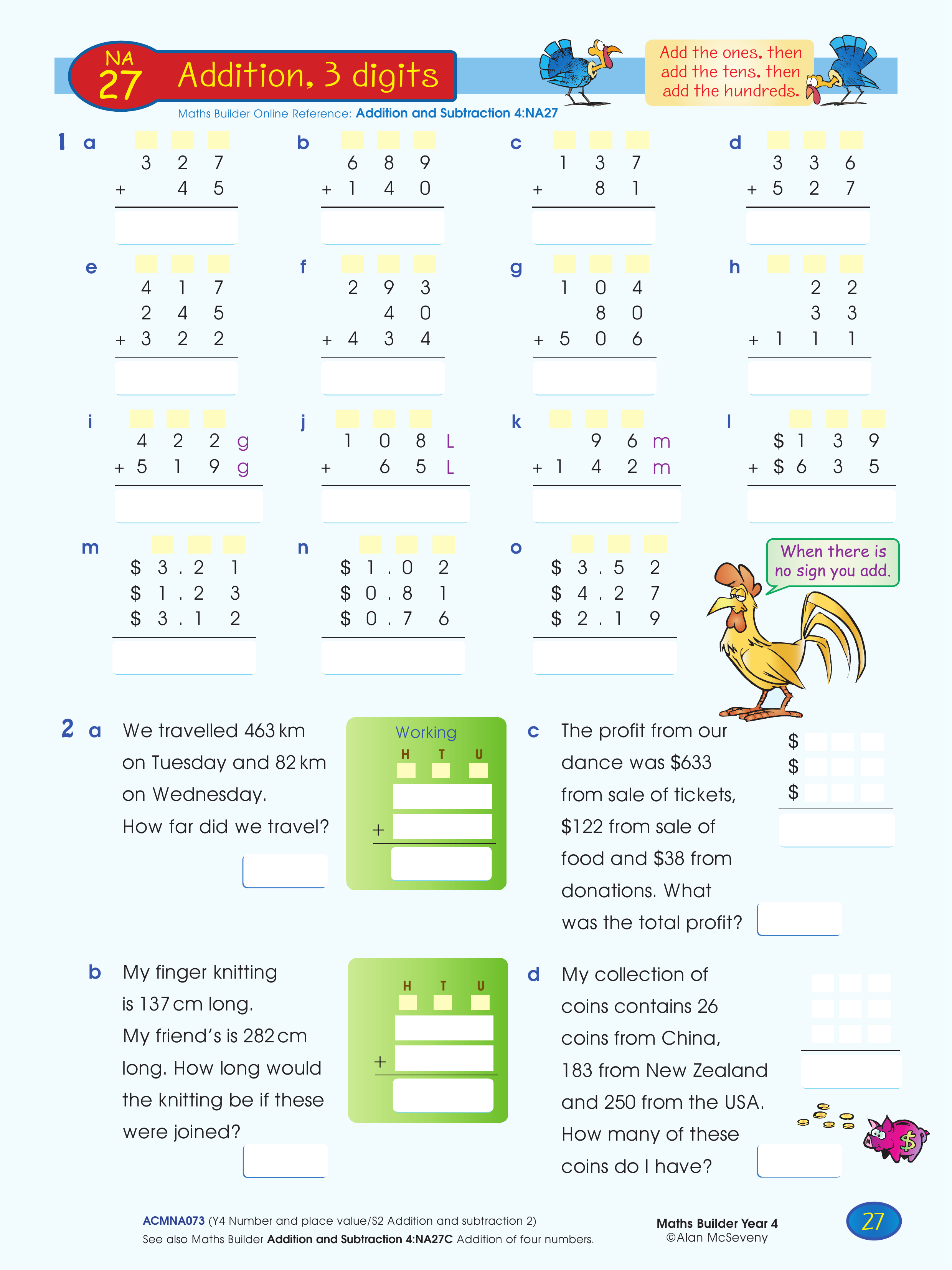 Addition, 3 digits — worksheet preview