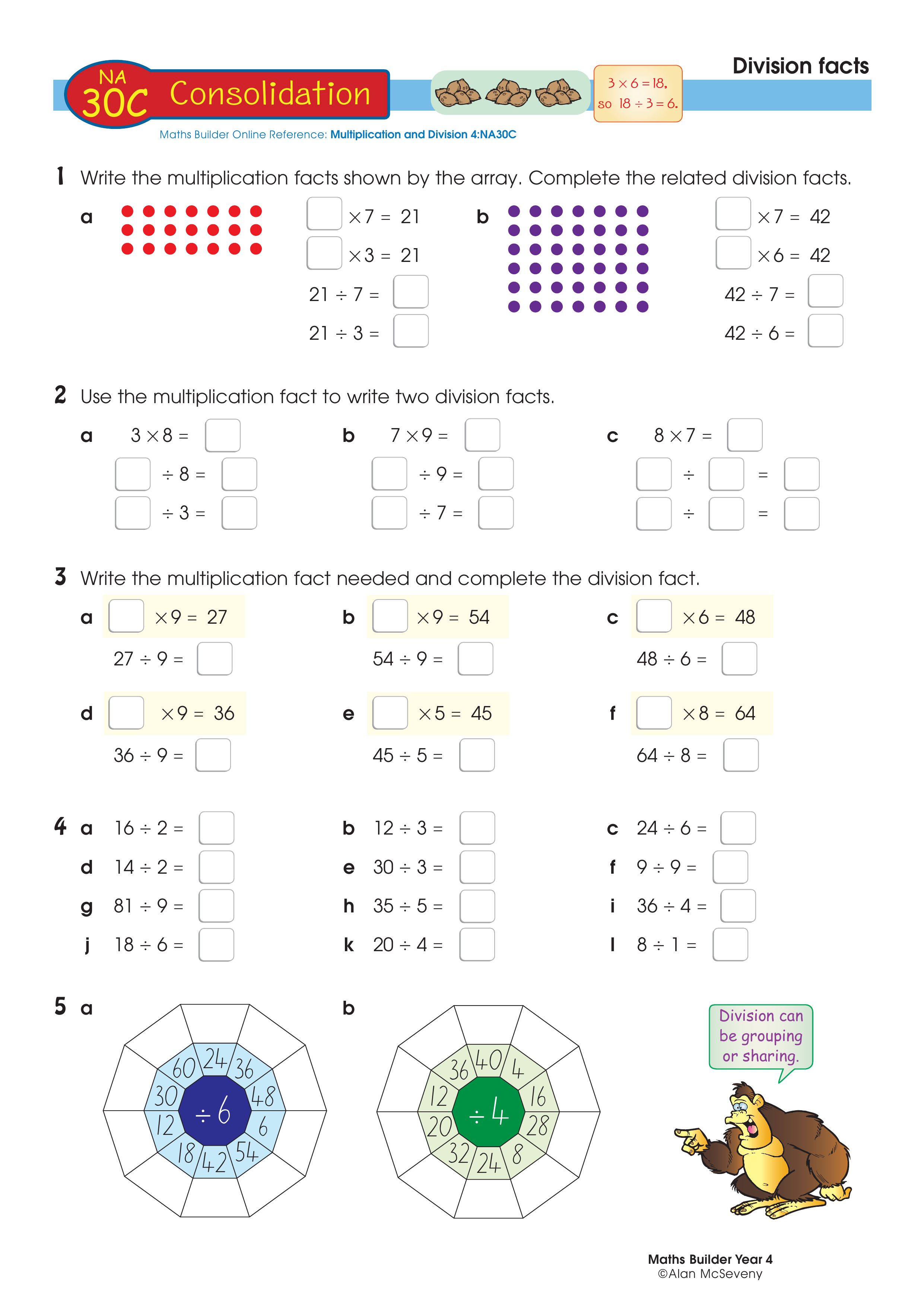 Division facts — worksheet preview