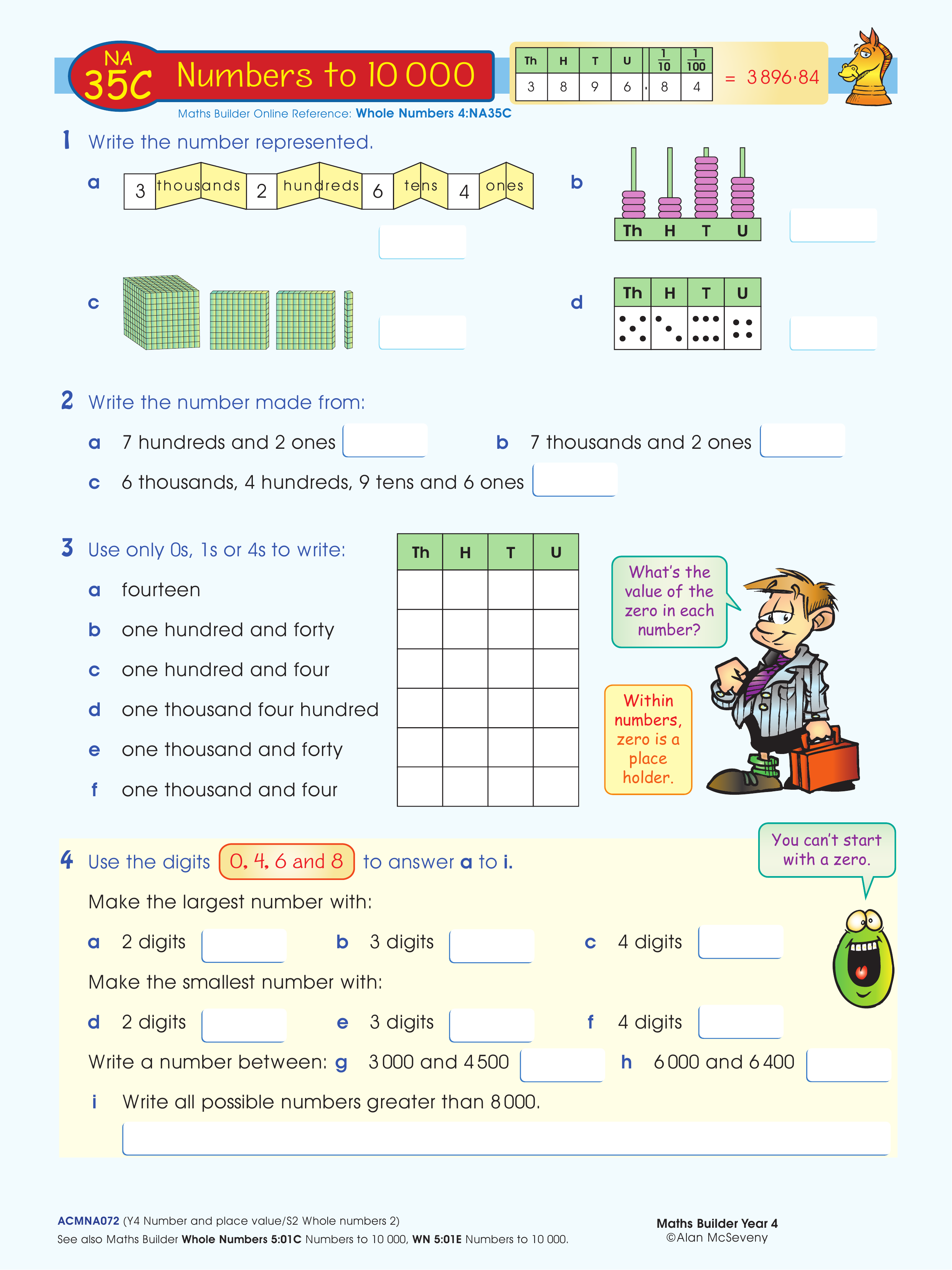 Numbers to 10 000 — worksheet preview