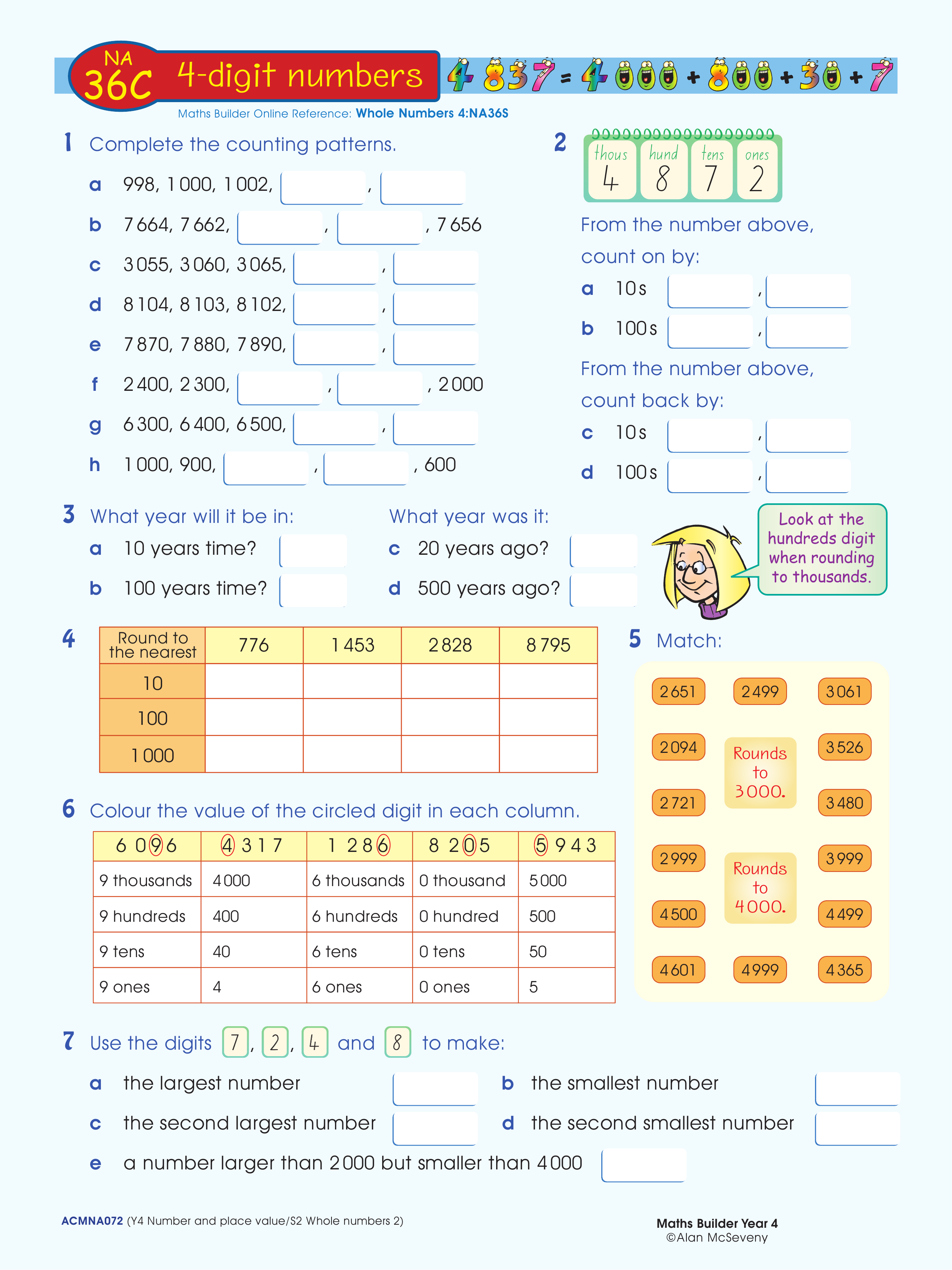 4-digit numbers — worksheet preview