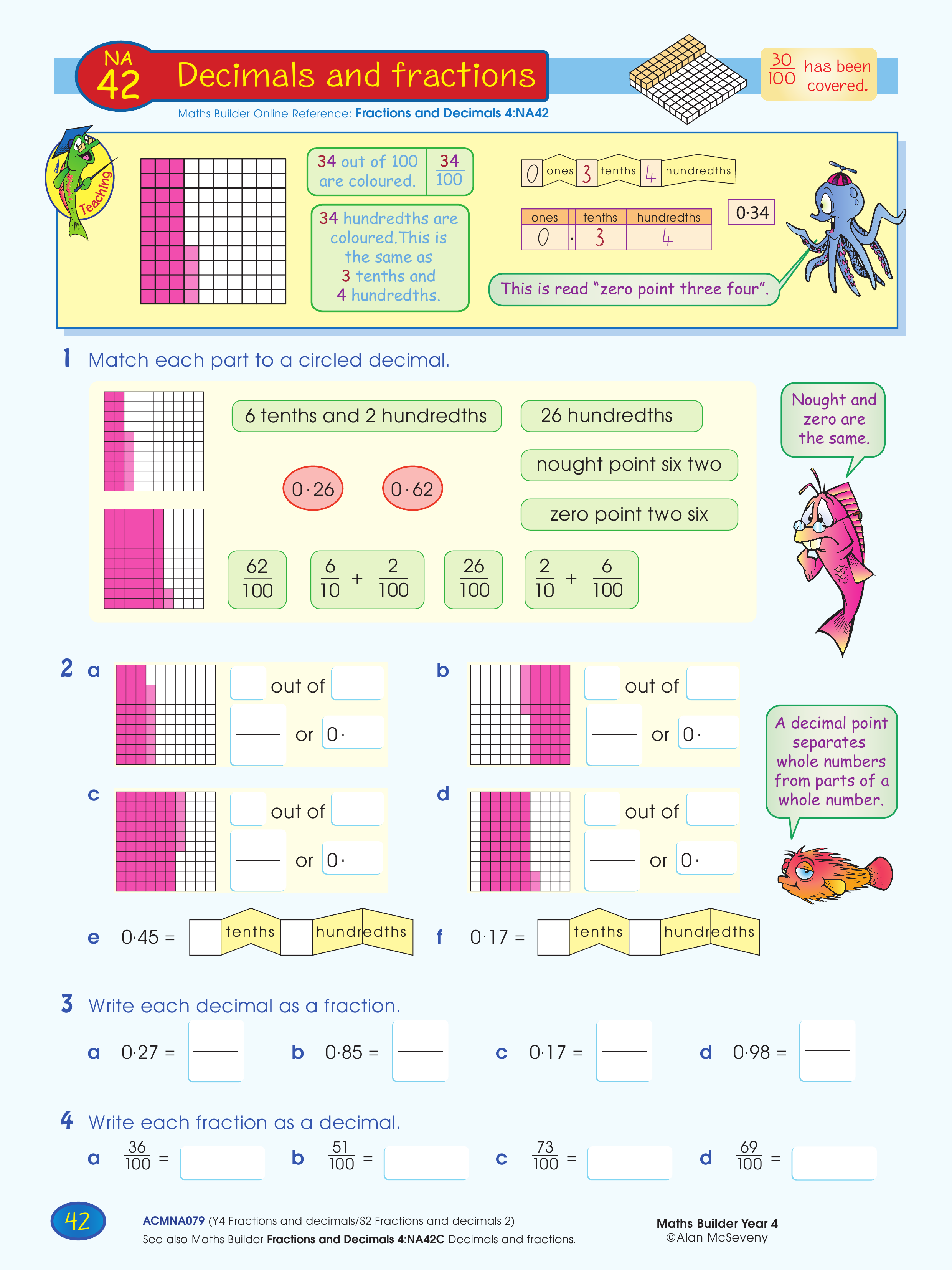 Decimals and fractions — worksheet preview
