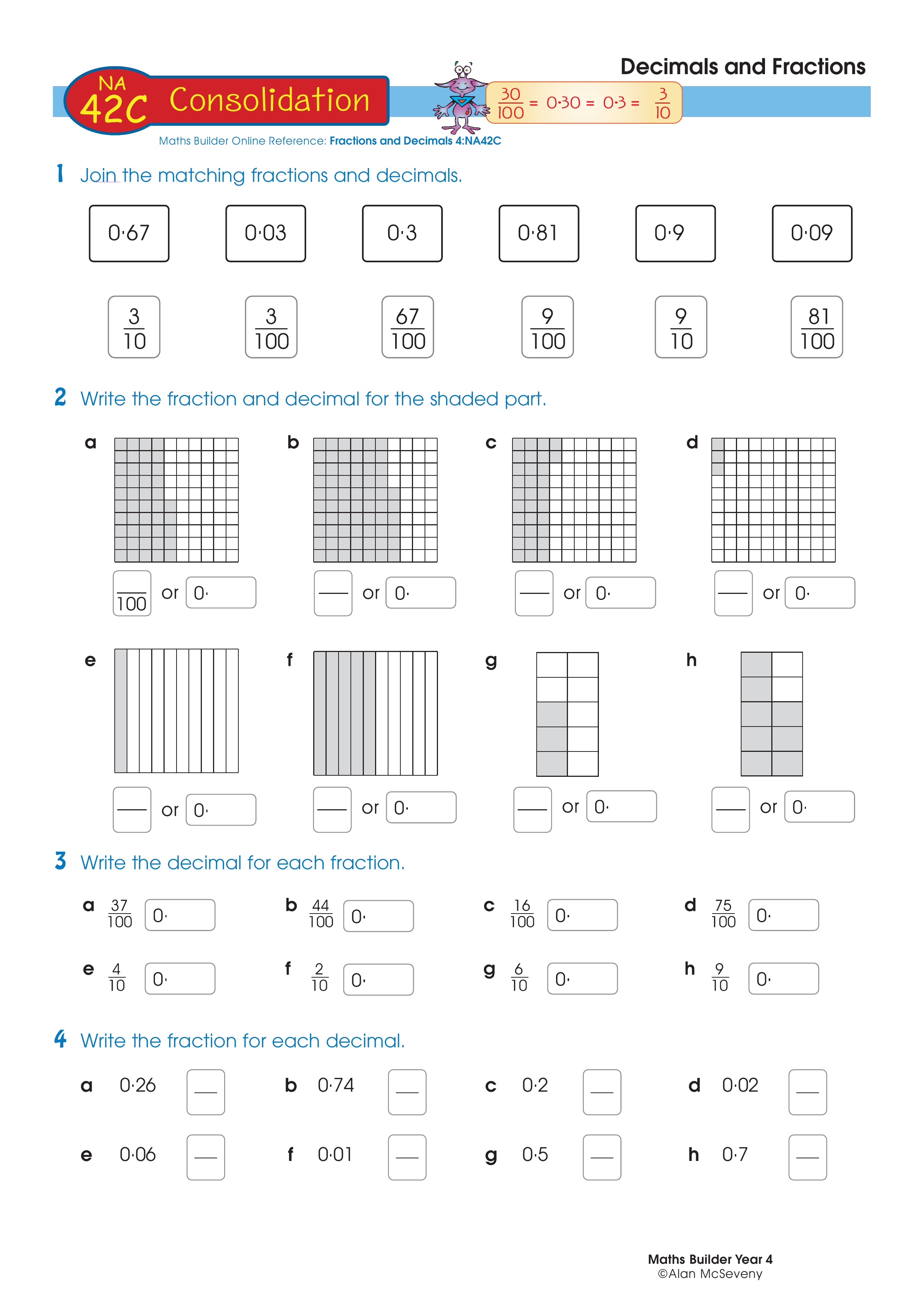 Decimals and Fractions — worksheet preview
