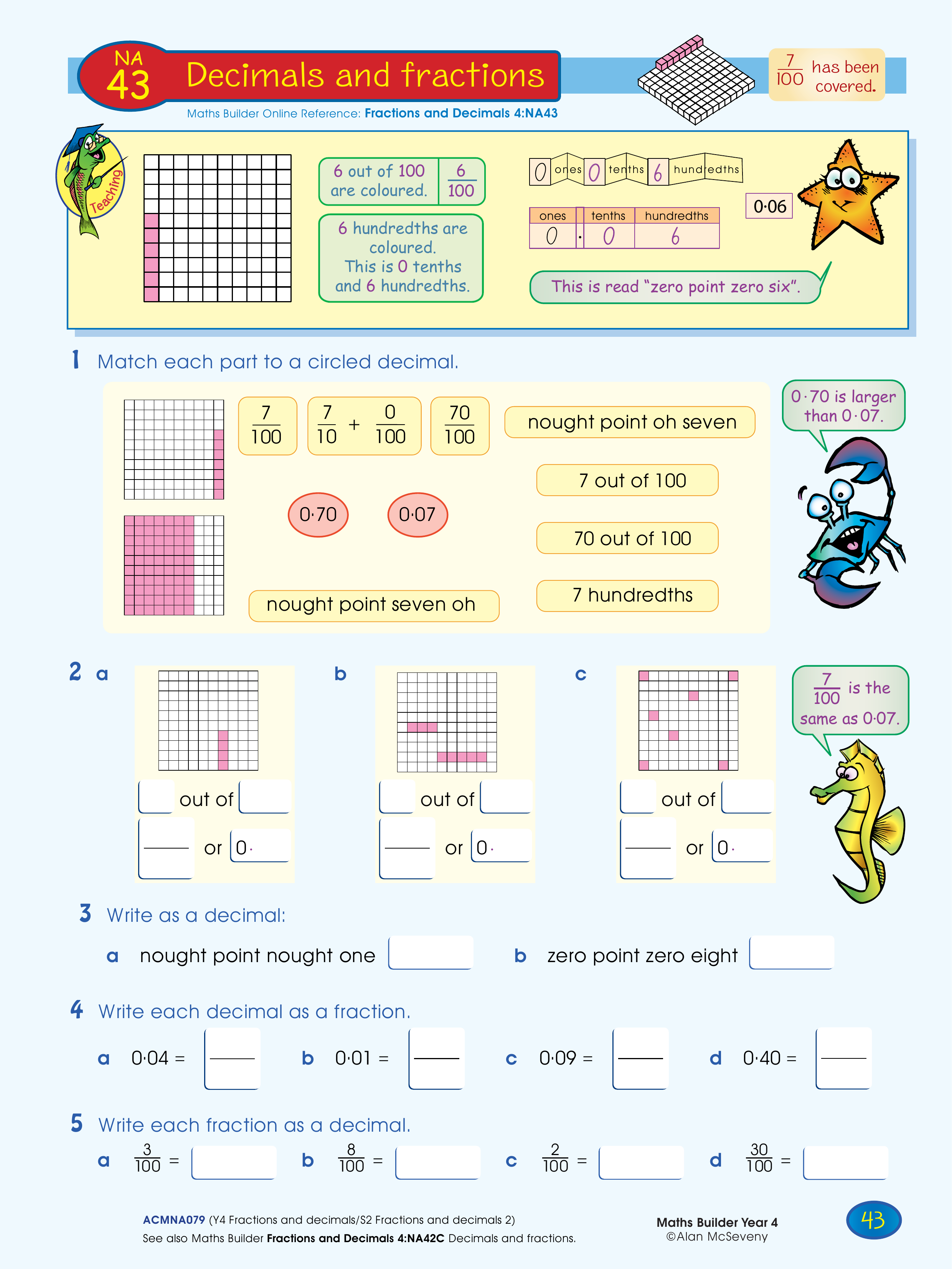 Decimals and fractions — worksheet preview