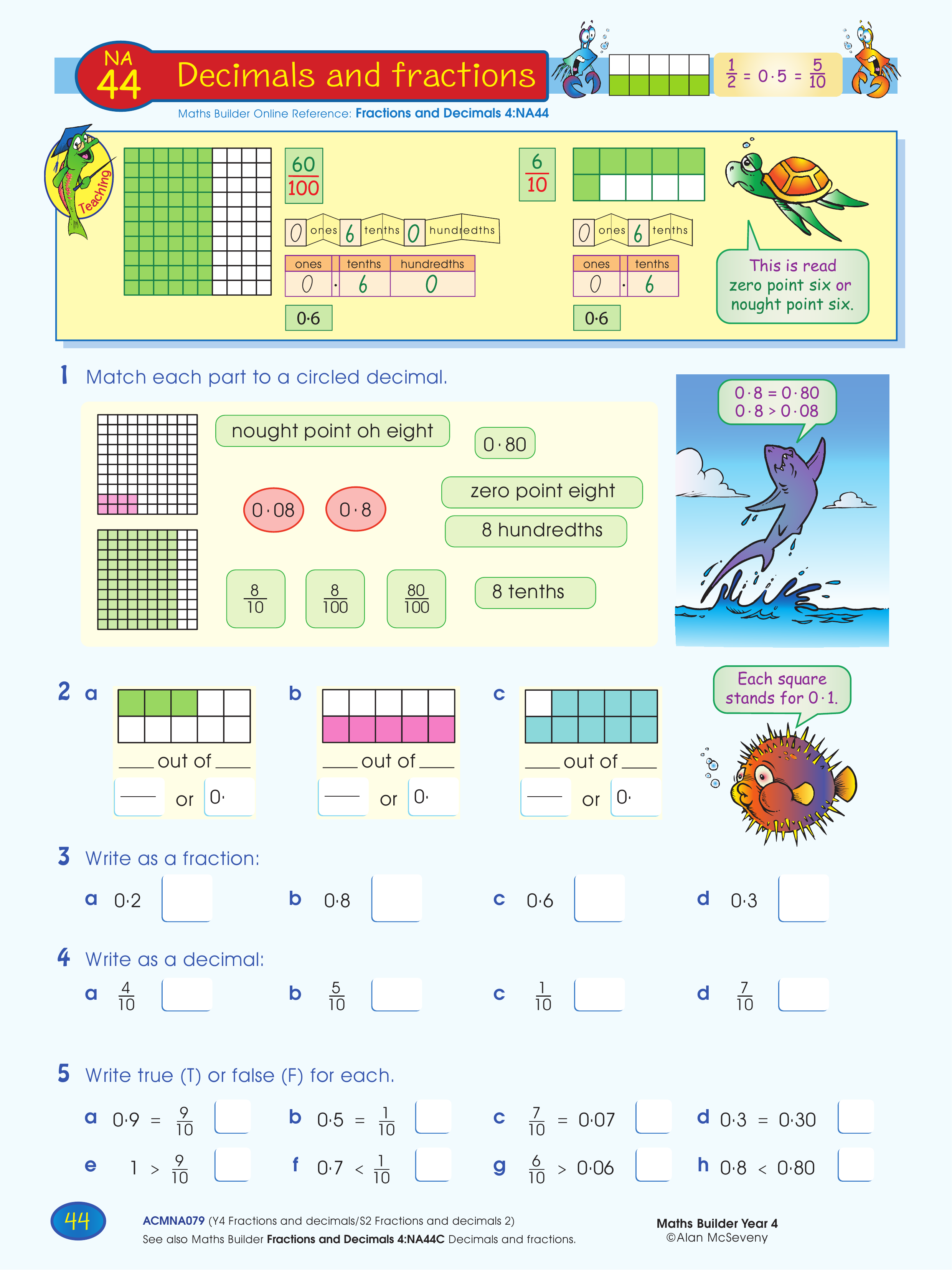 Decimals and fractions — worksheet preview