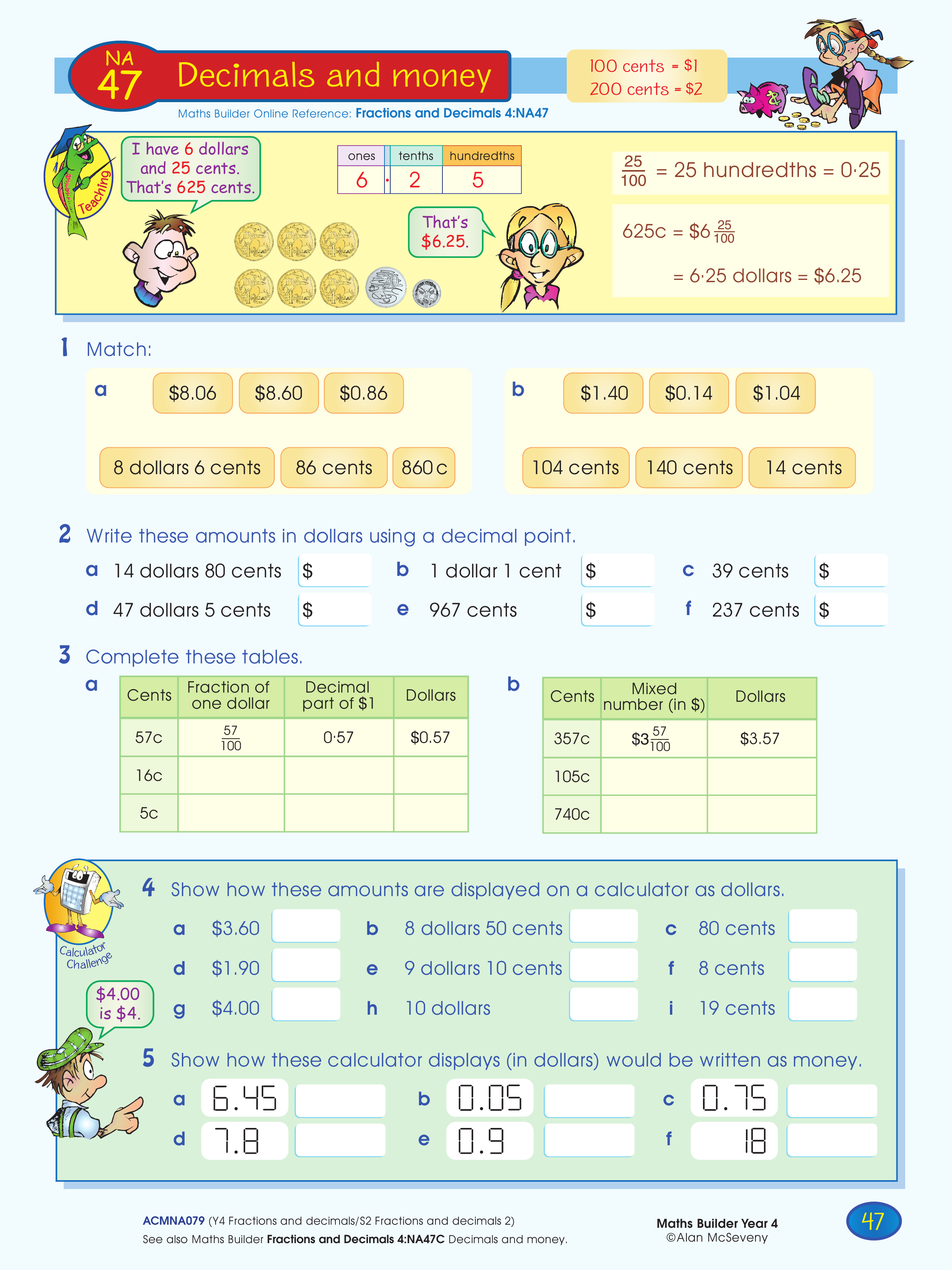 Decimals and money — worksheet preview