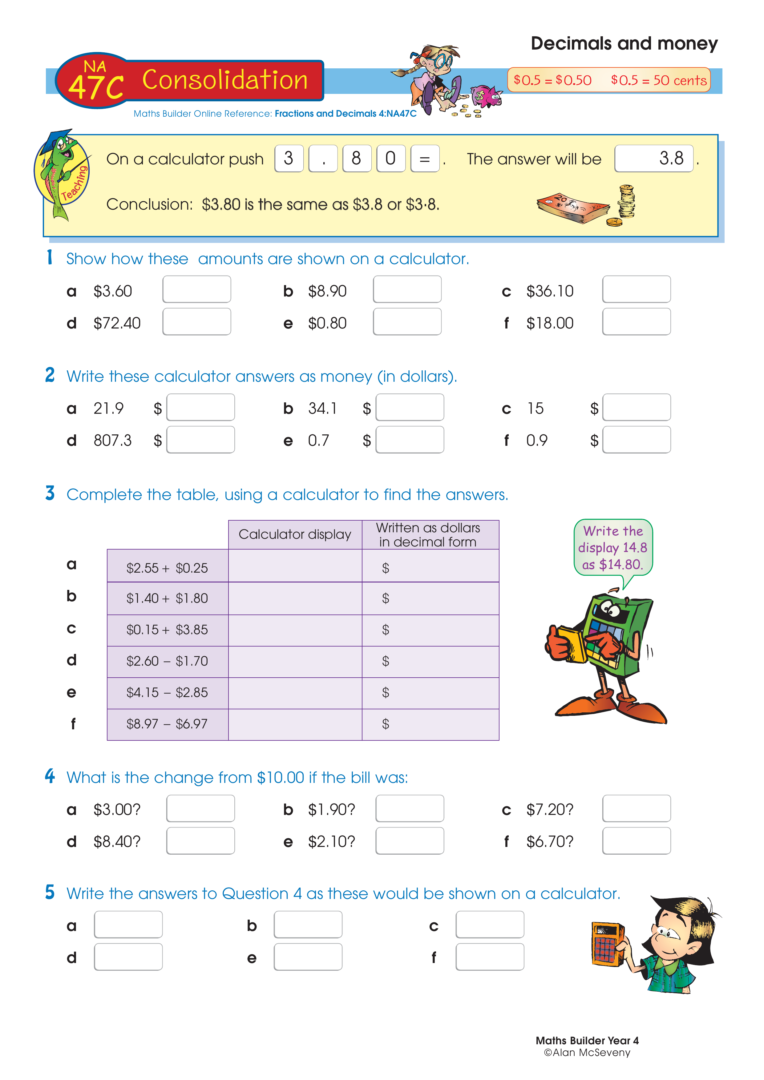 Decimals and money — worksheet preview