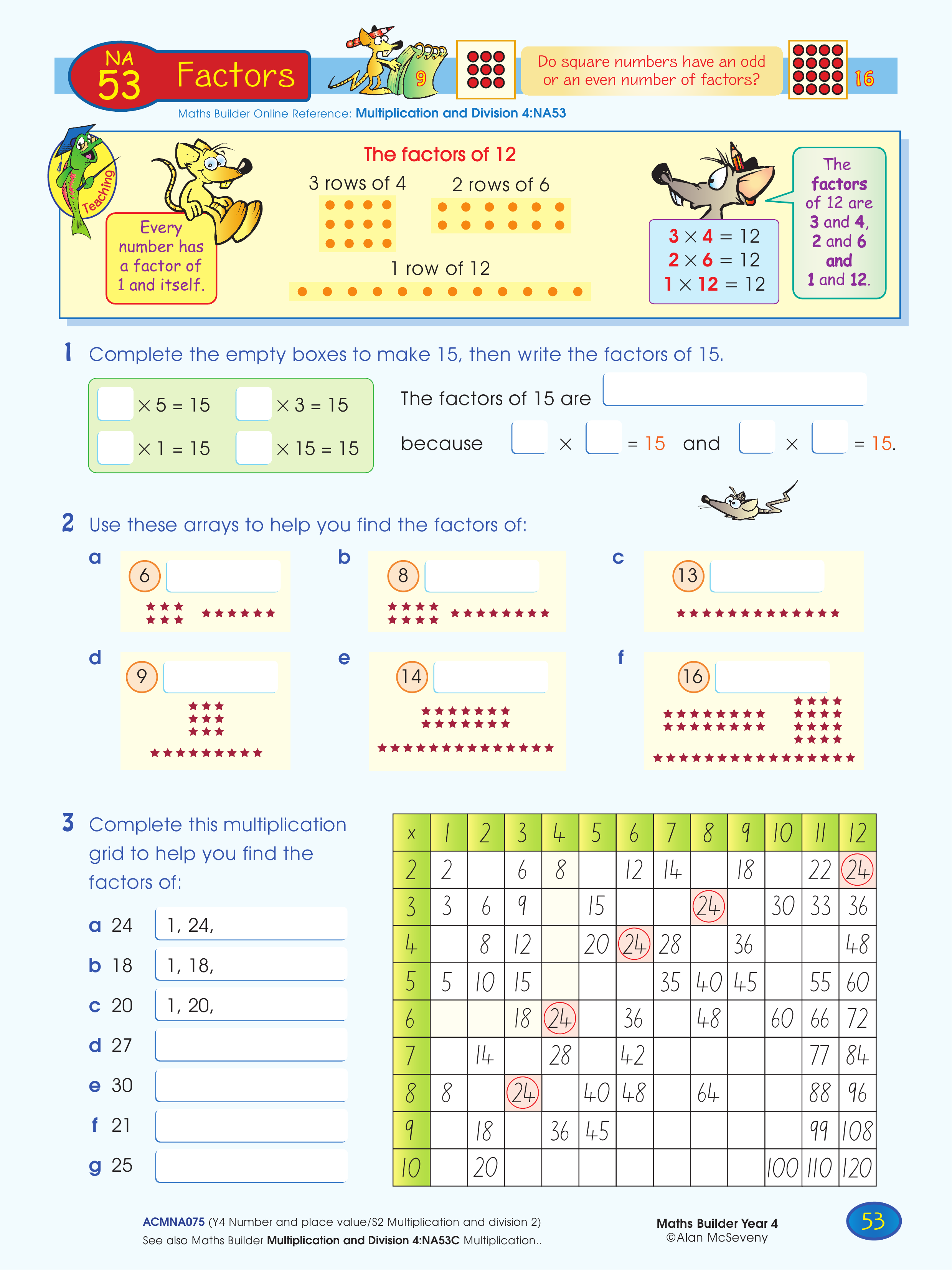 Factors — worksheet preview