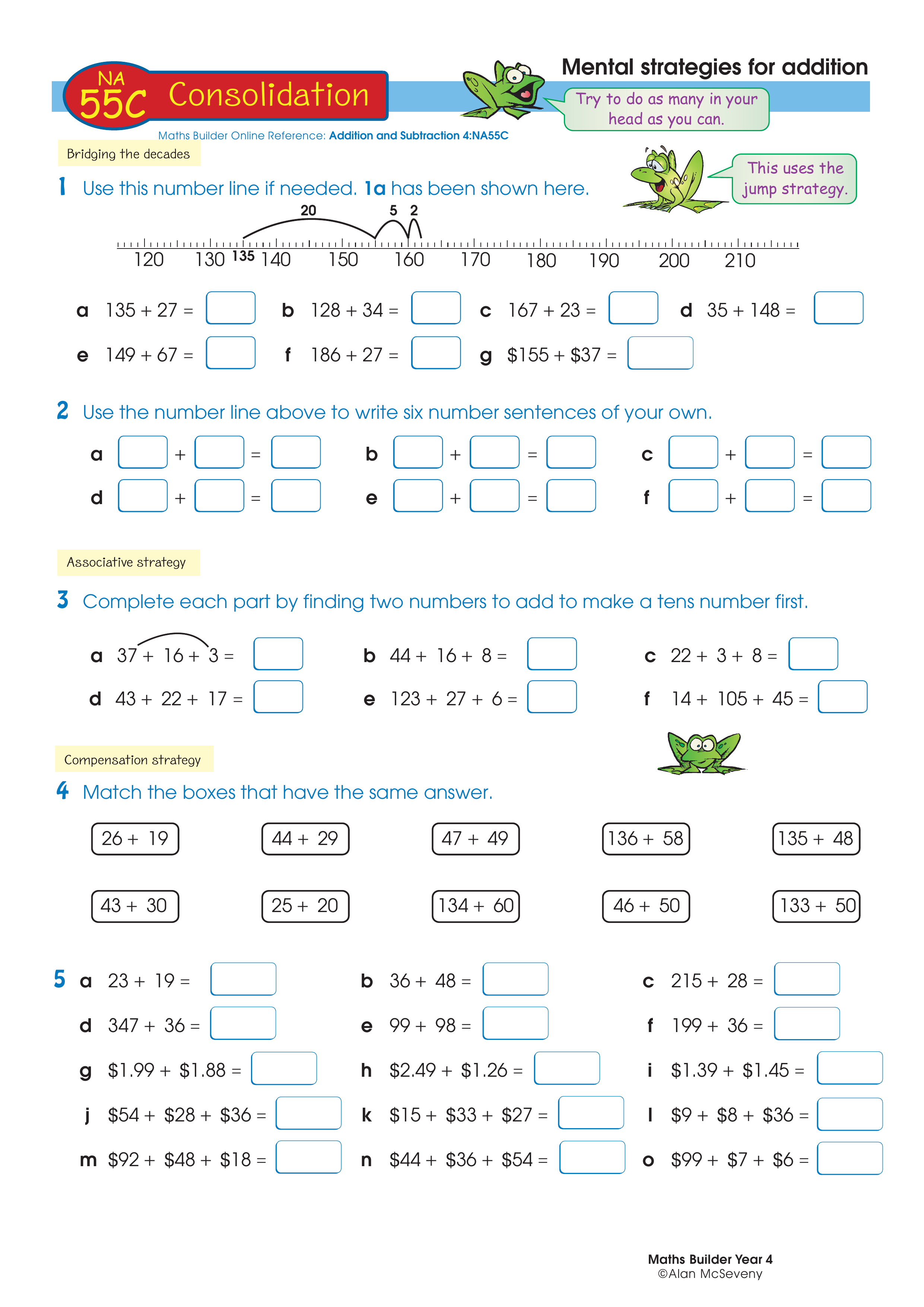 Mental strategies for addition — worksheet preview