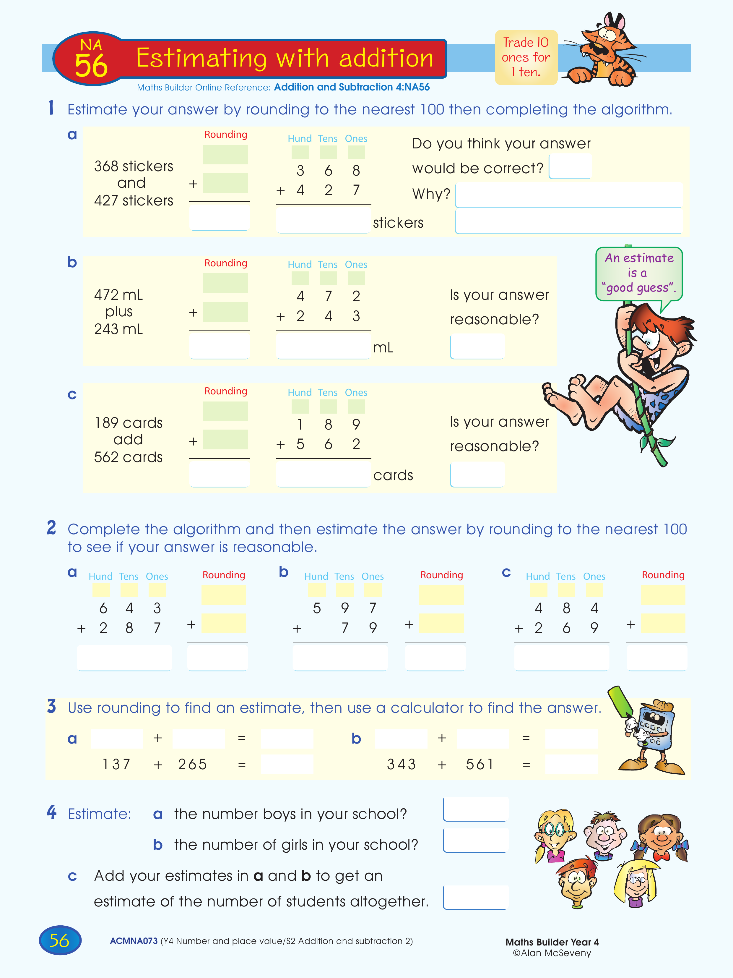 Estimating with addition — worksheet preview