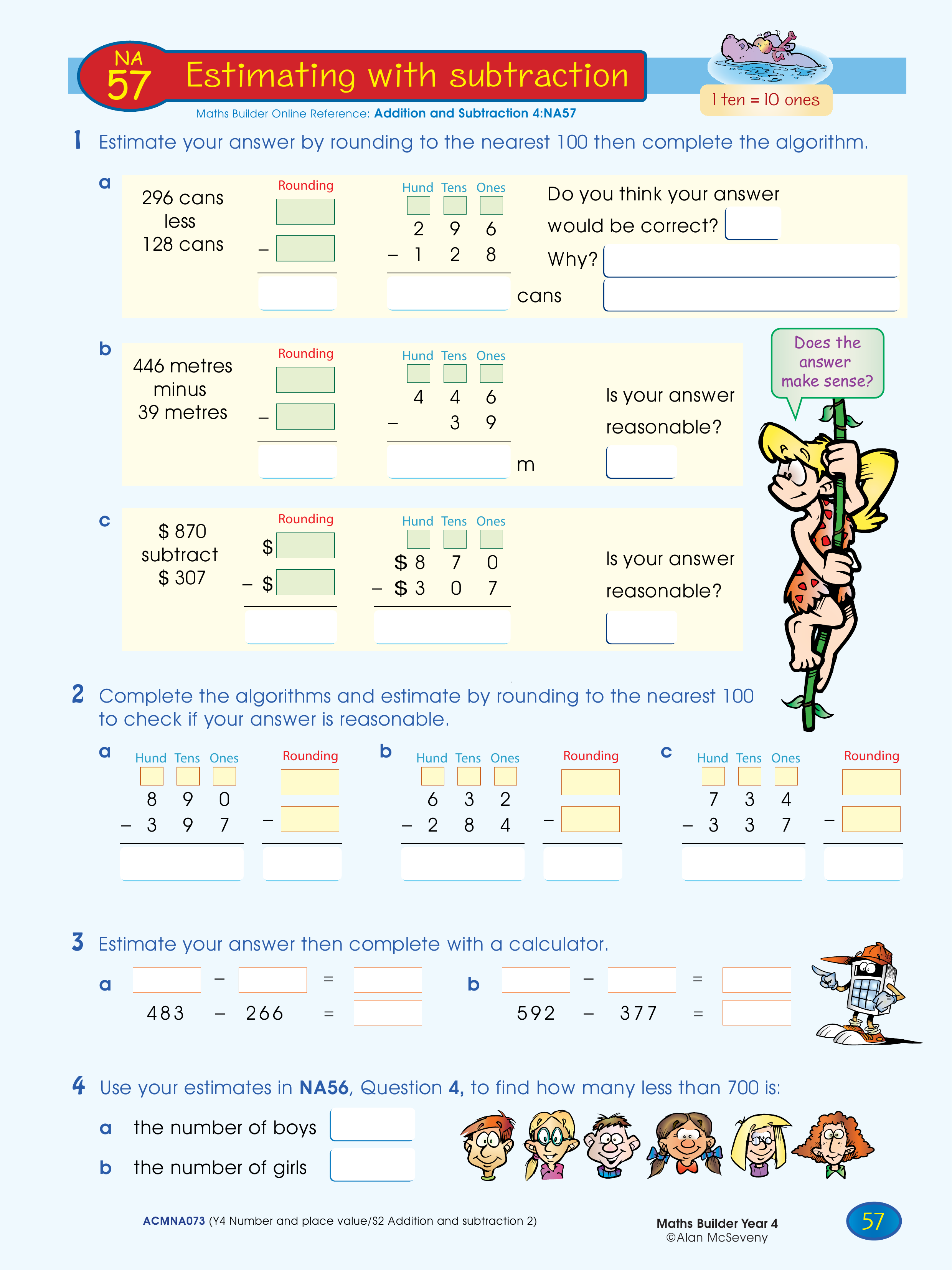 Estimating with subtraction — worksheet preview
