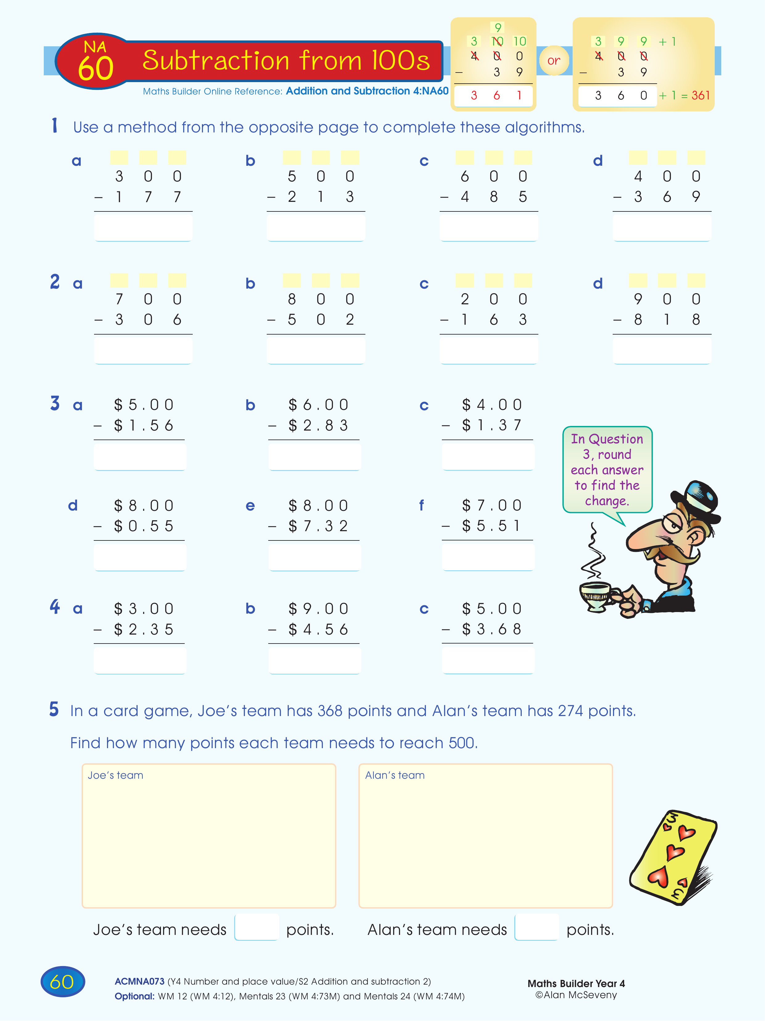 Subtraction from 100s — worksheet preview