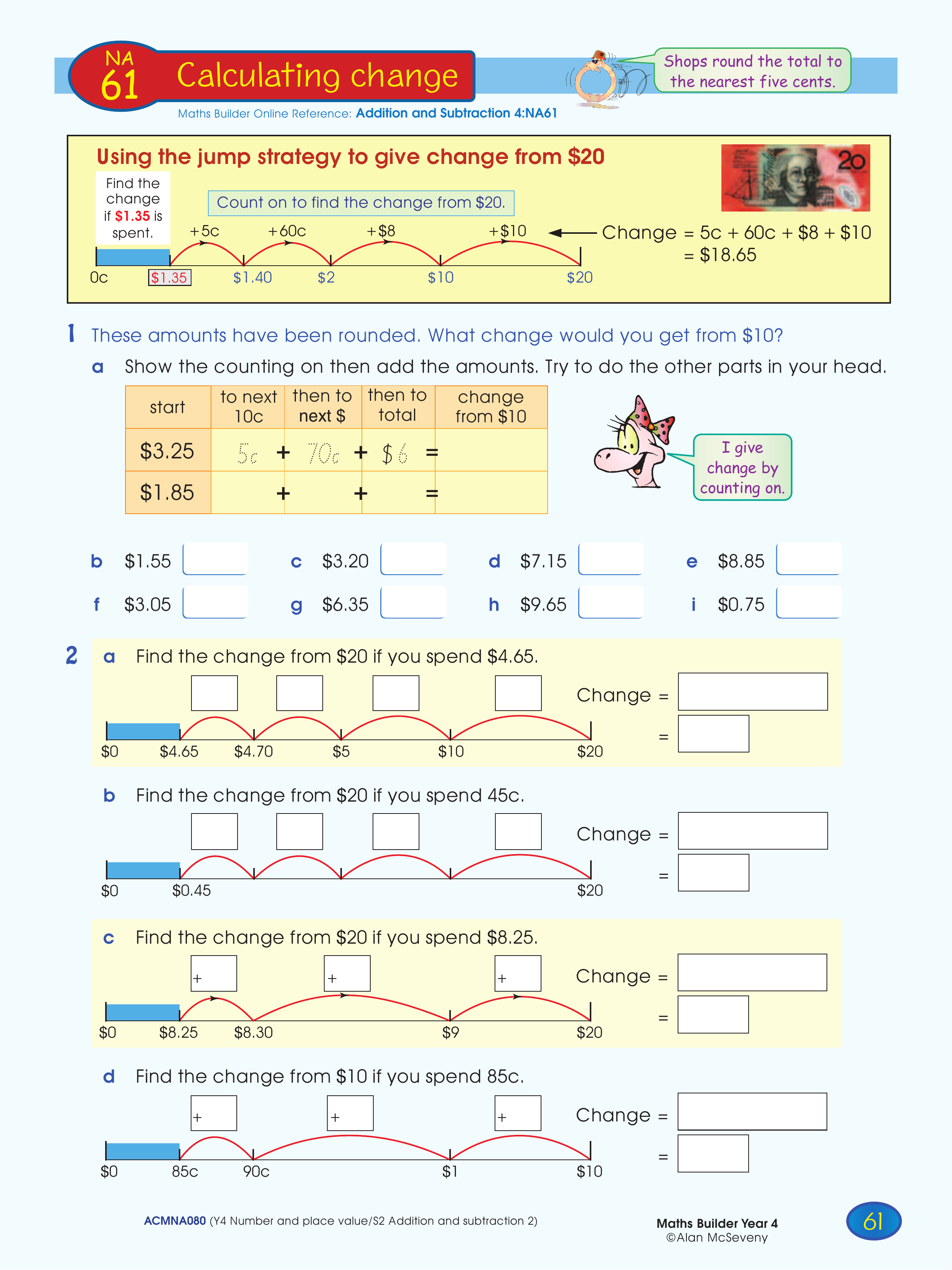 Calculating change — worksheet preview