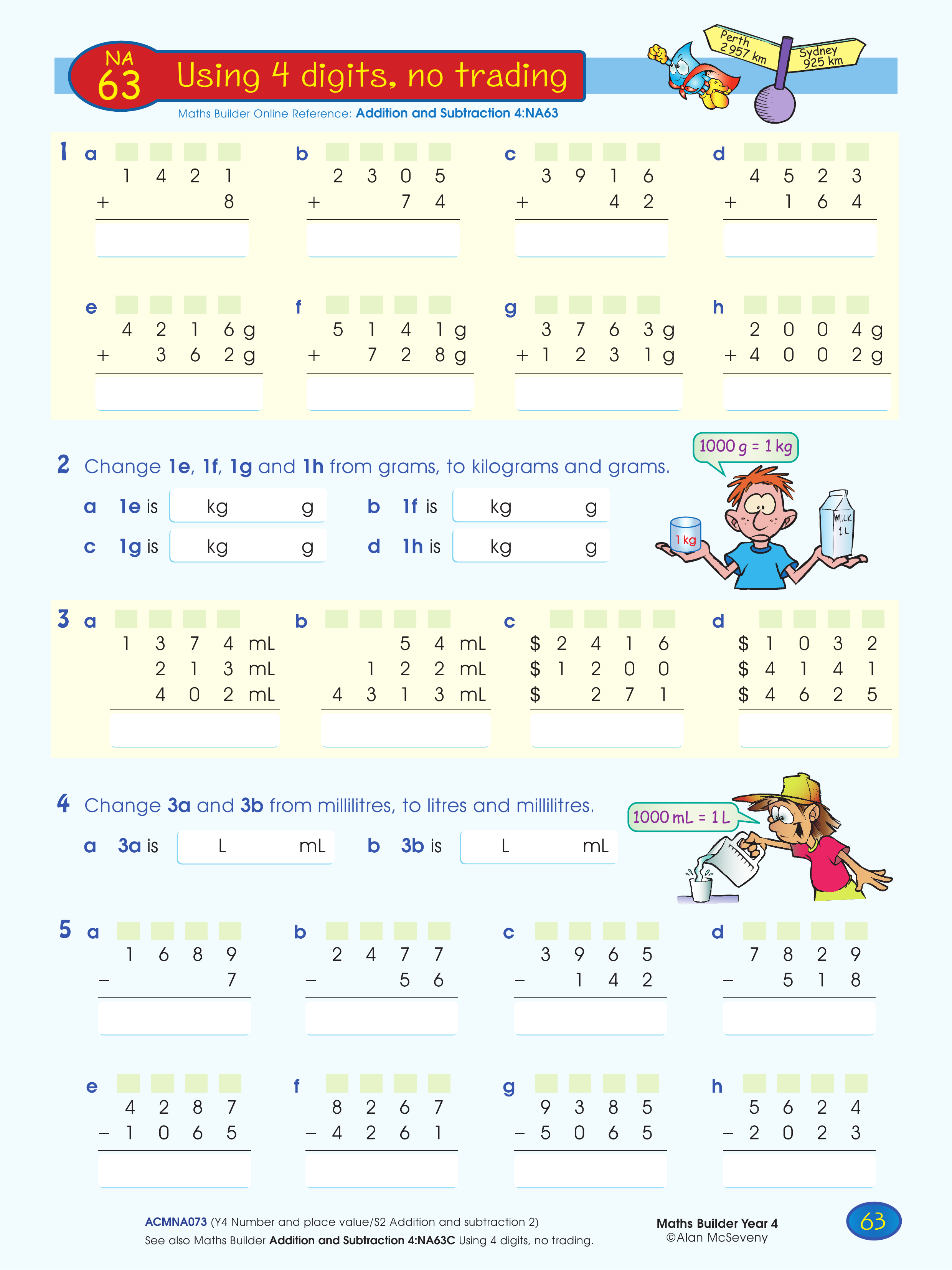 Using 4 digits, no trading — worksheet preview