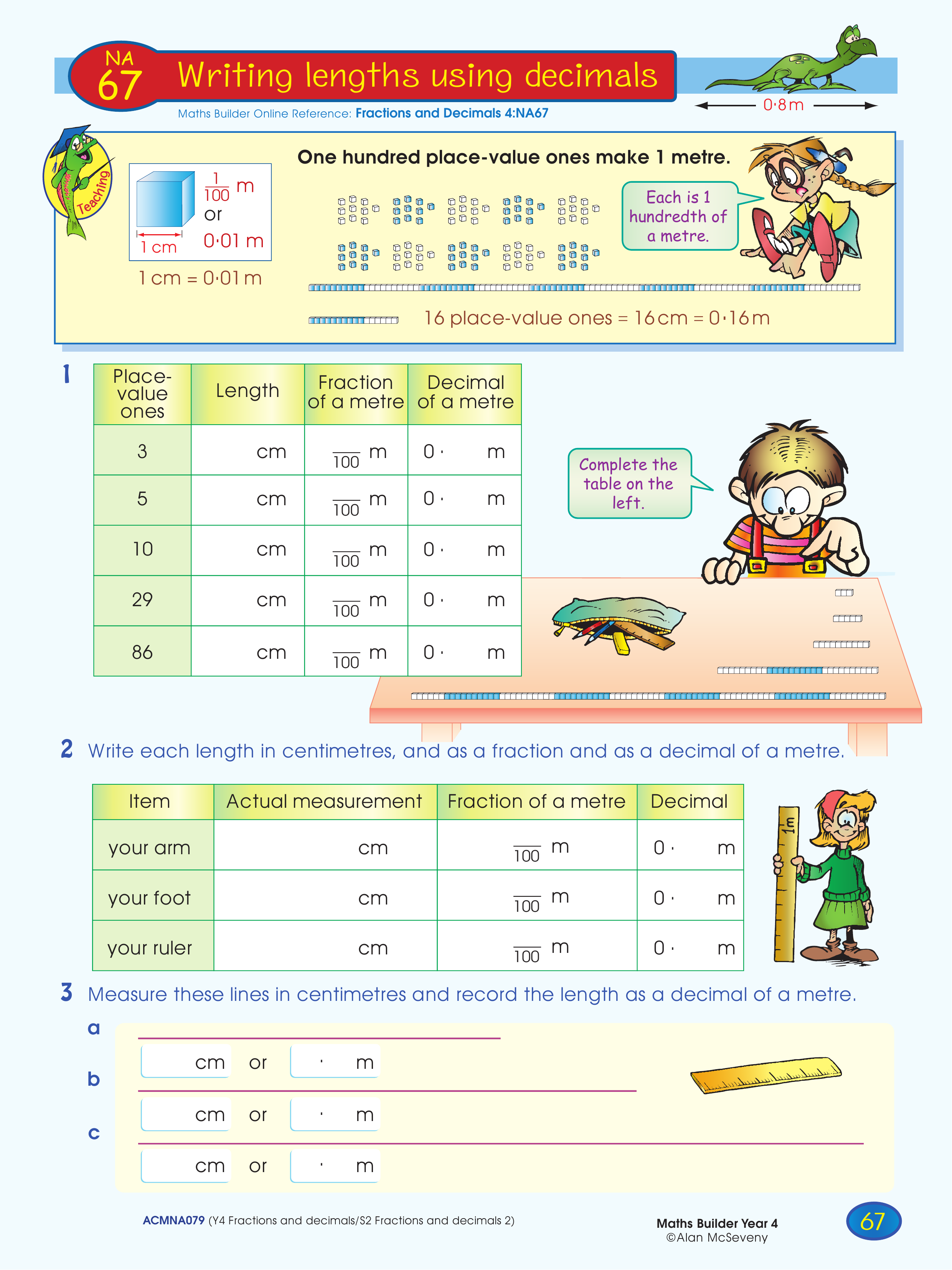Writing lengths using decimals — worksheet preview