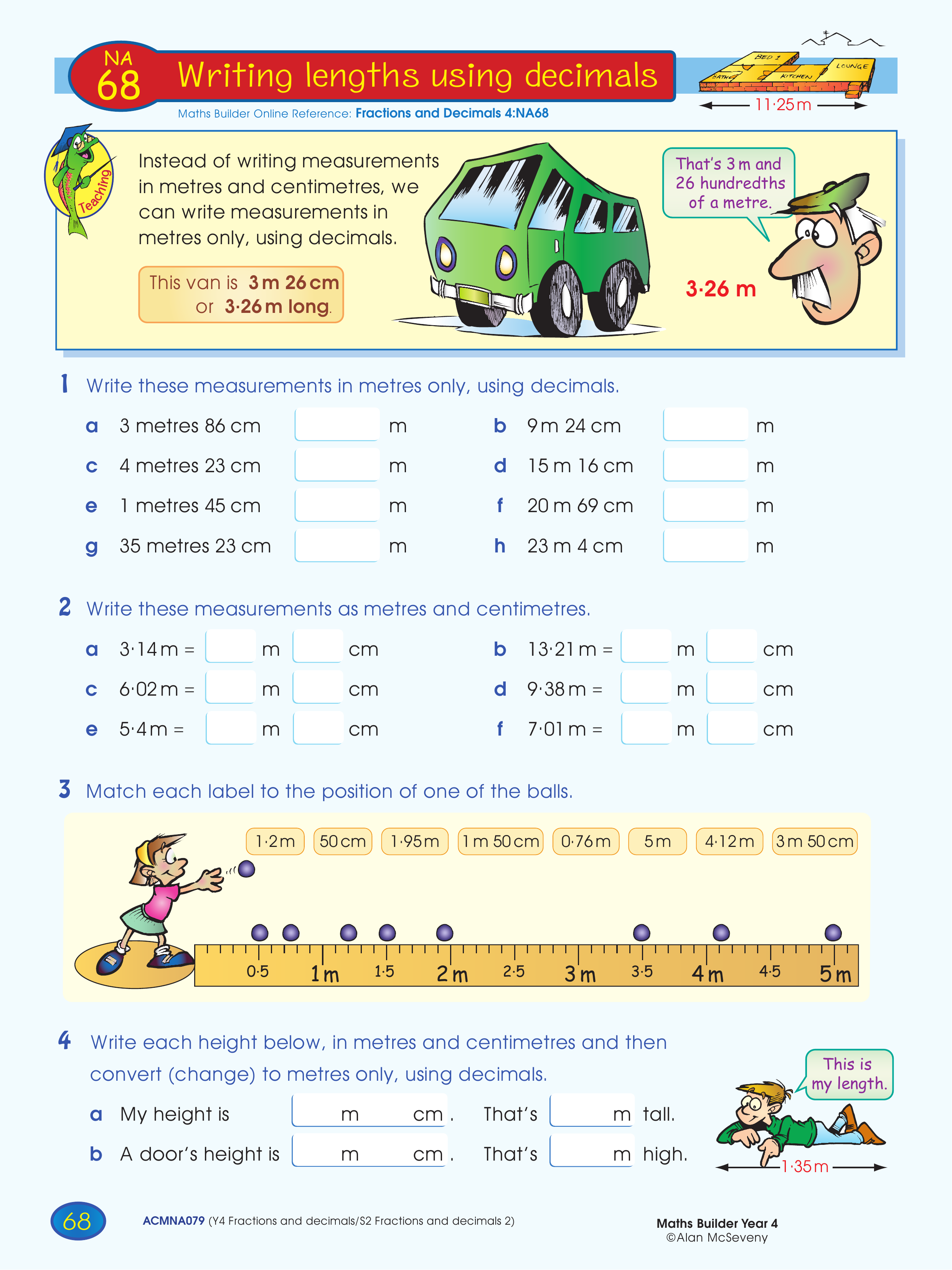 Writing lengths using decimals — worksheet preview