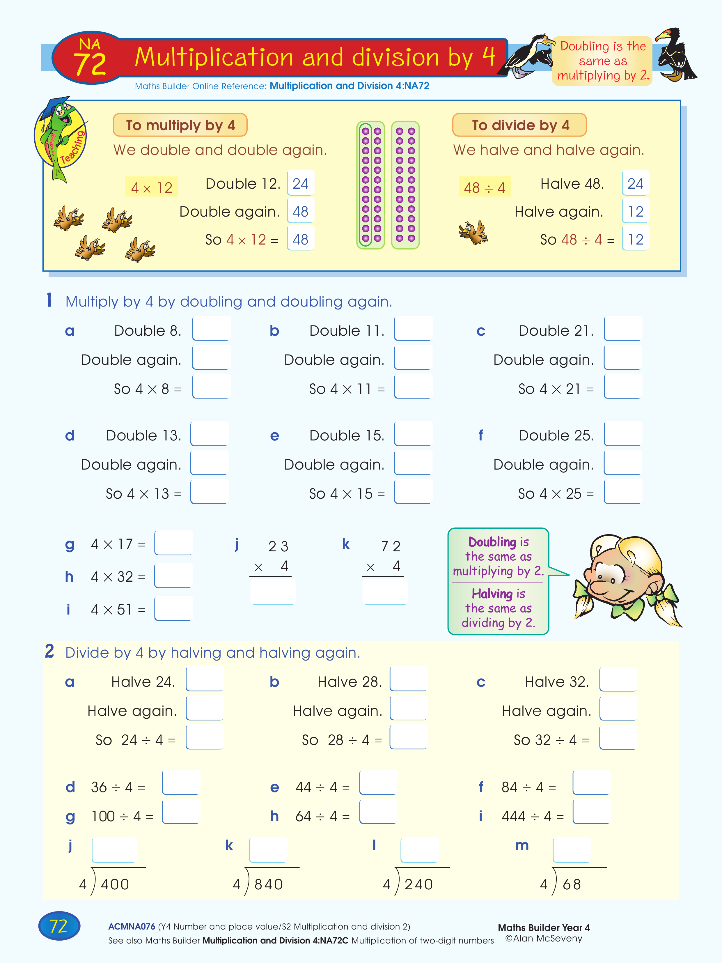 Multiplication and division by 4 — worksheet preview