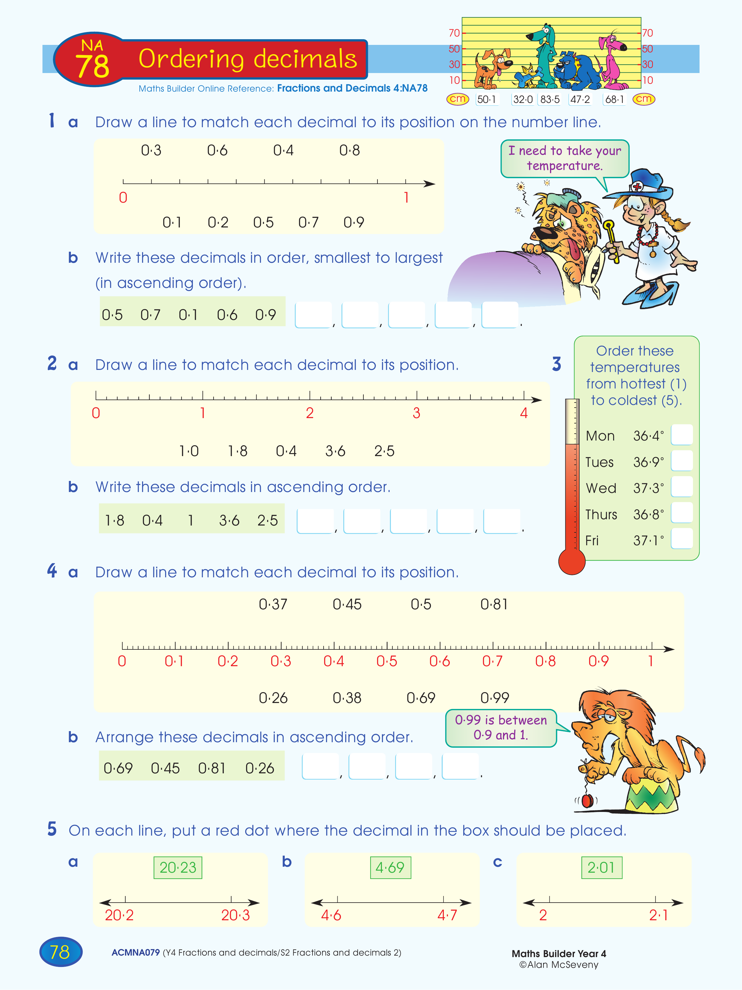 Ordering decimals — worksheet preview