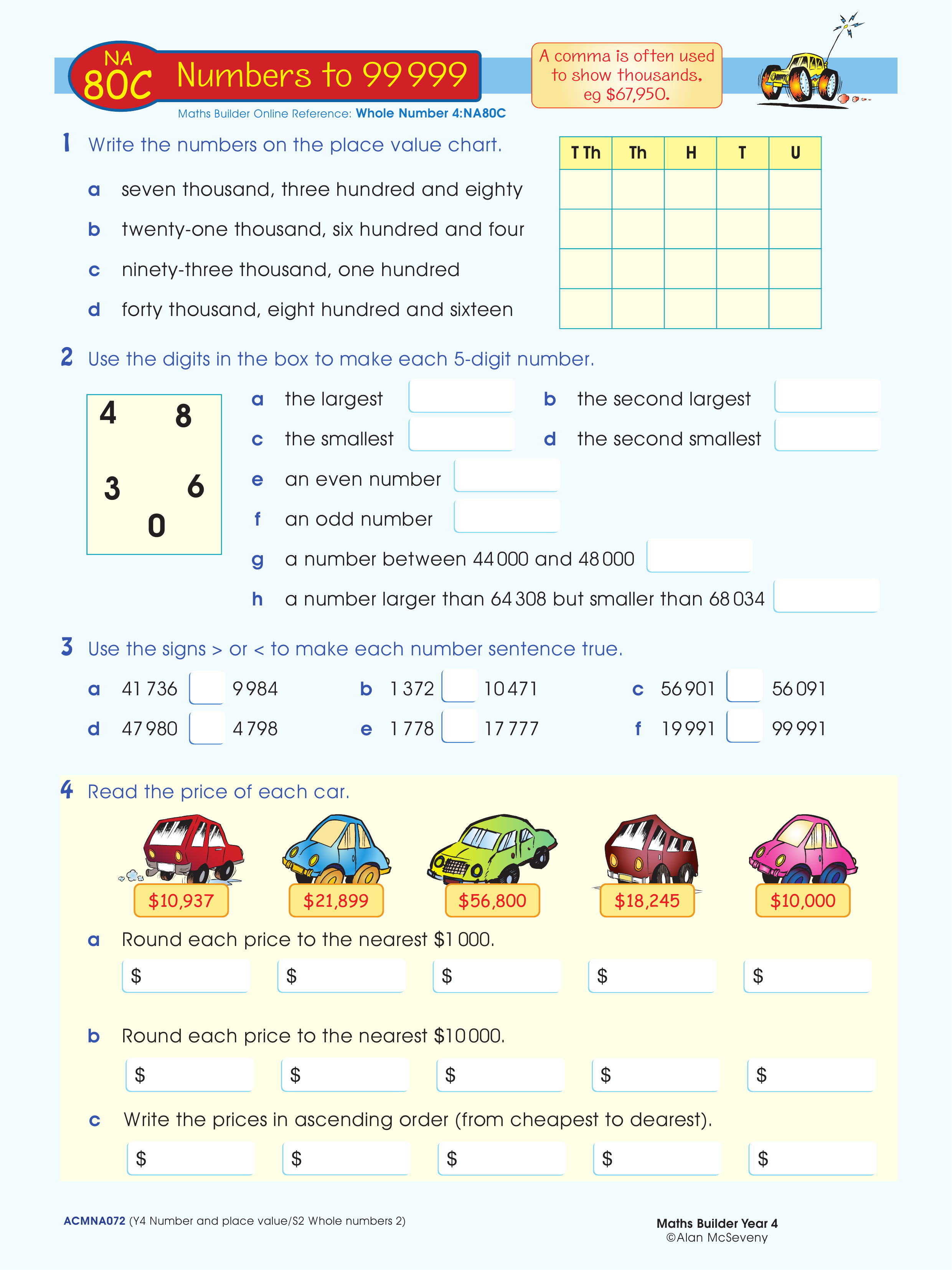 Numbers to 99 999 — worksheet preview