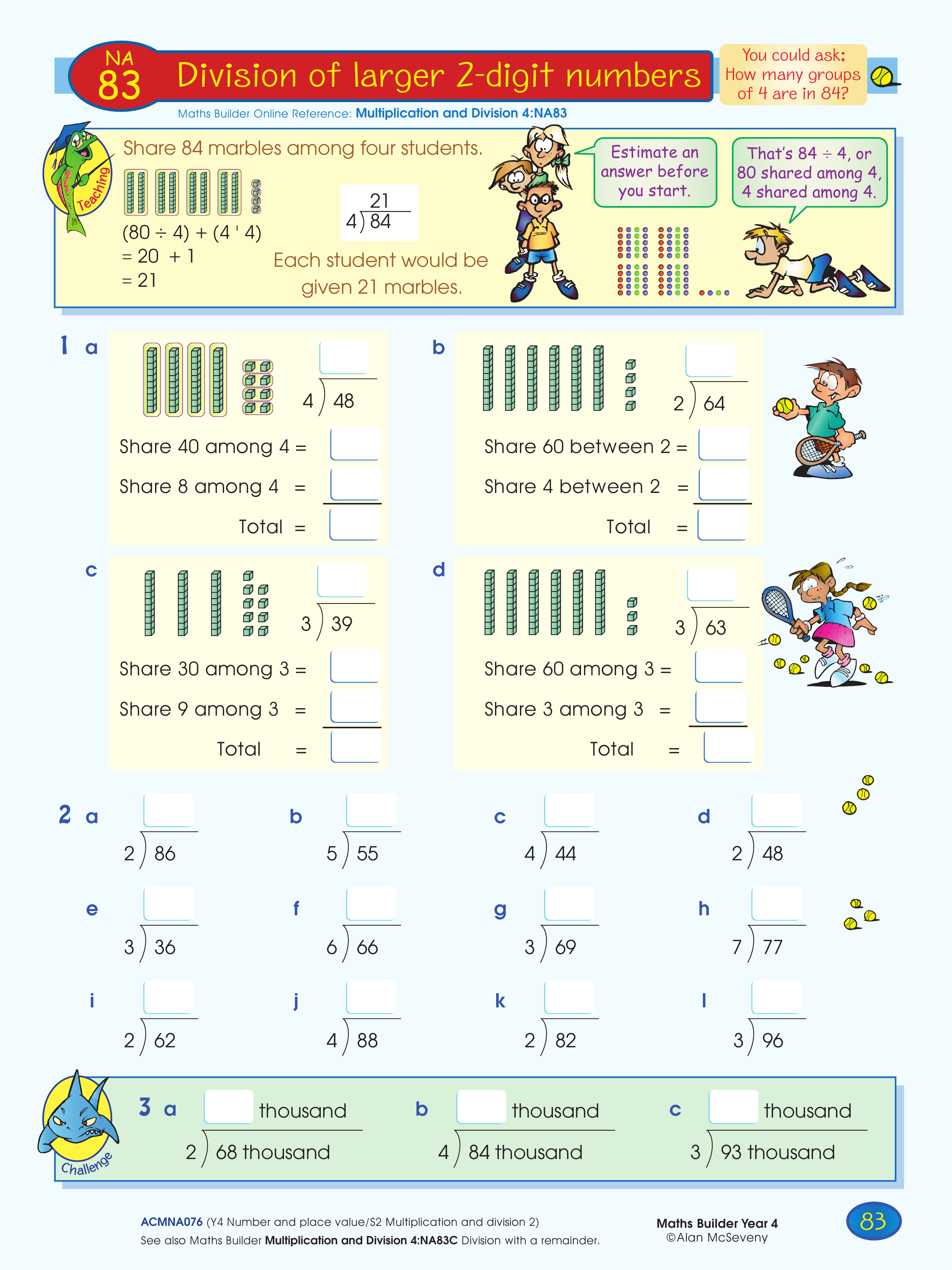 Division of larger 2-digit numbers — worksheet preview