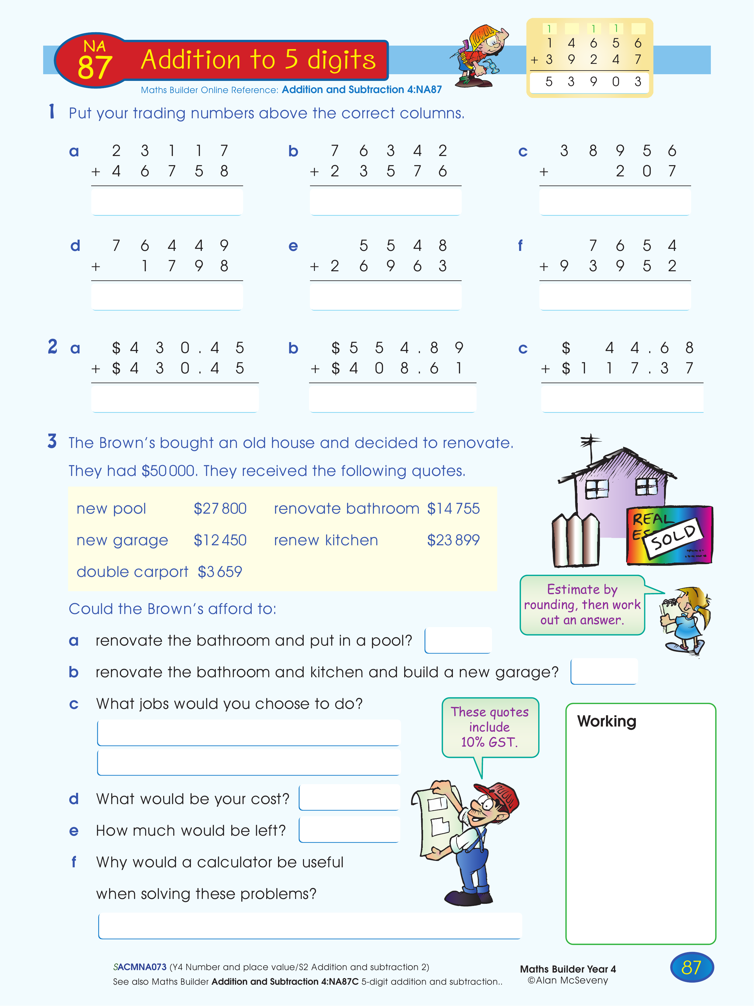 Addition to 5 digits — worksheet preview