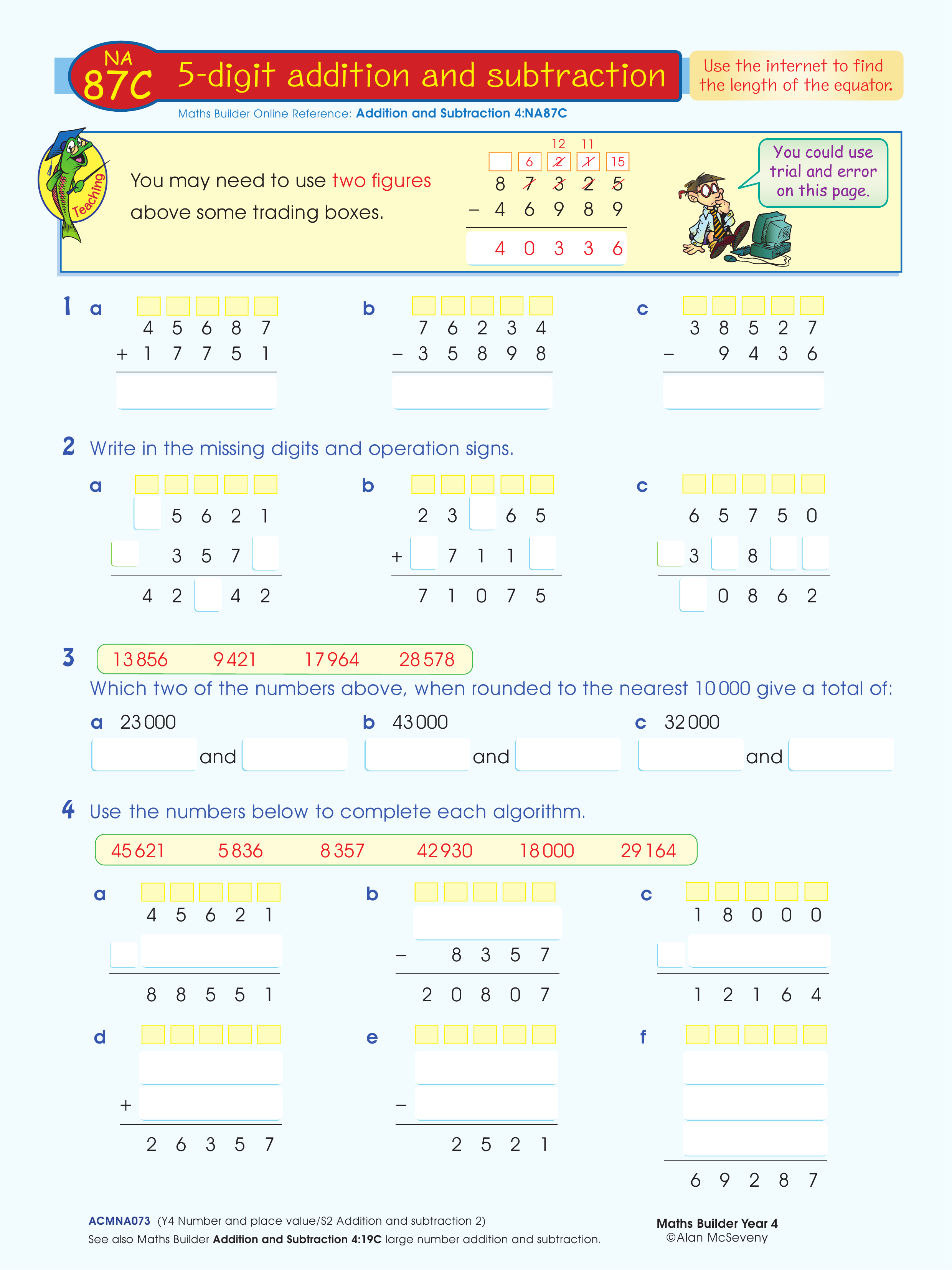 5-digit addition and subtraction — worksheet preview