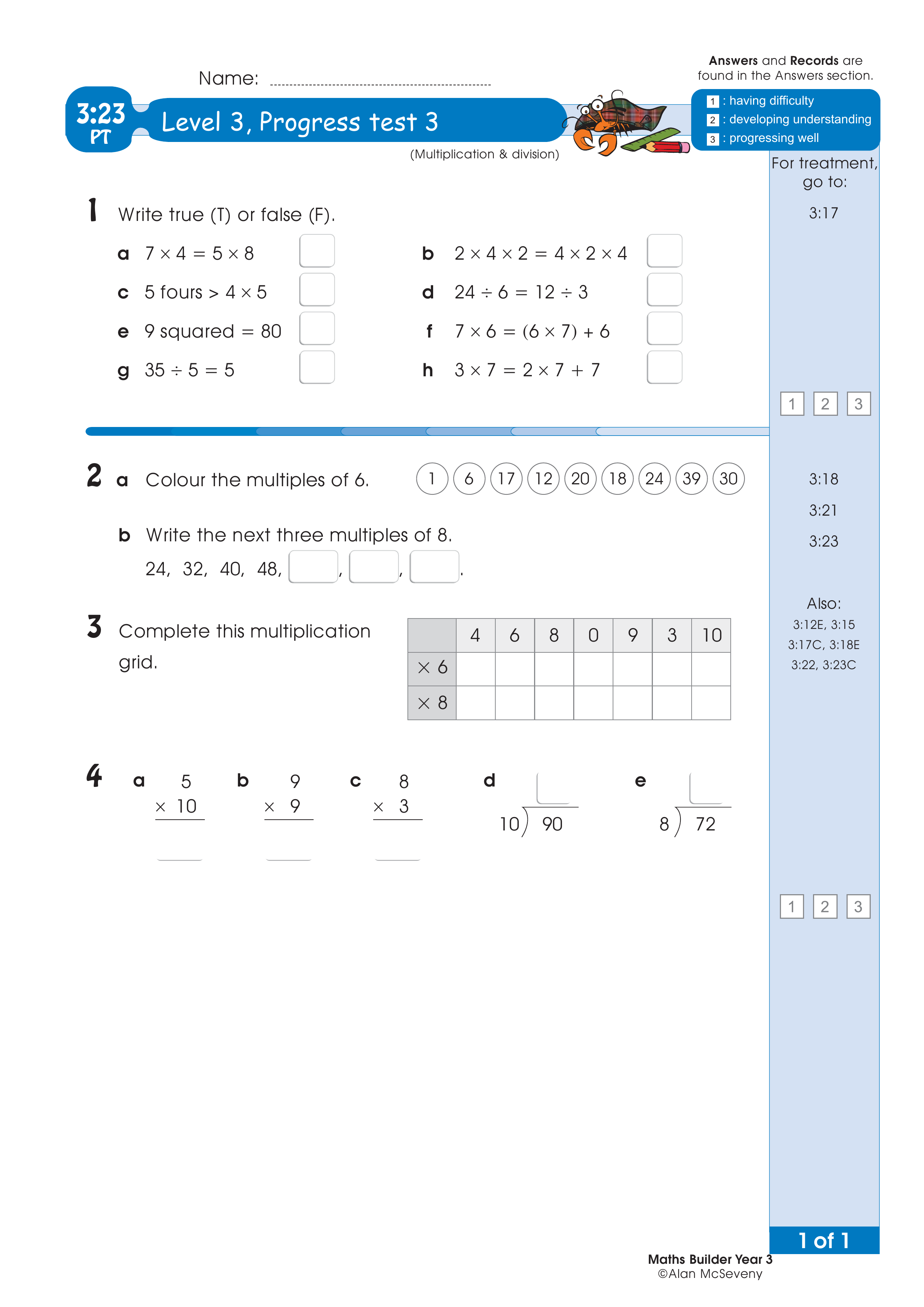 Progress test — worksheet preview