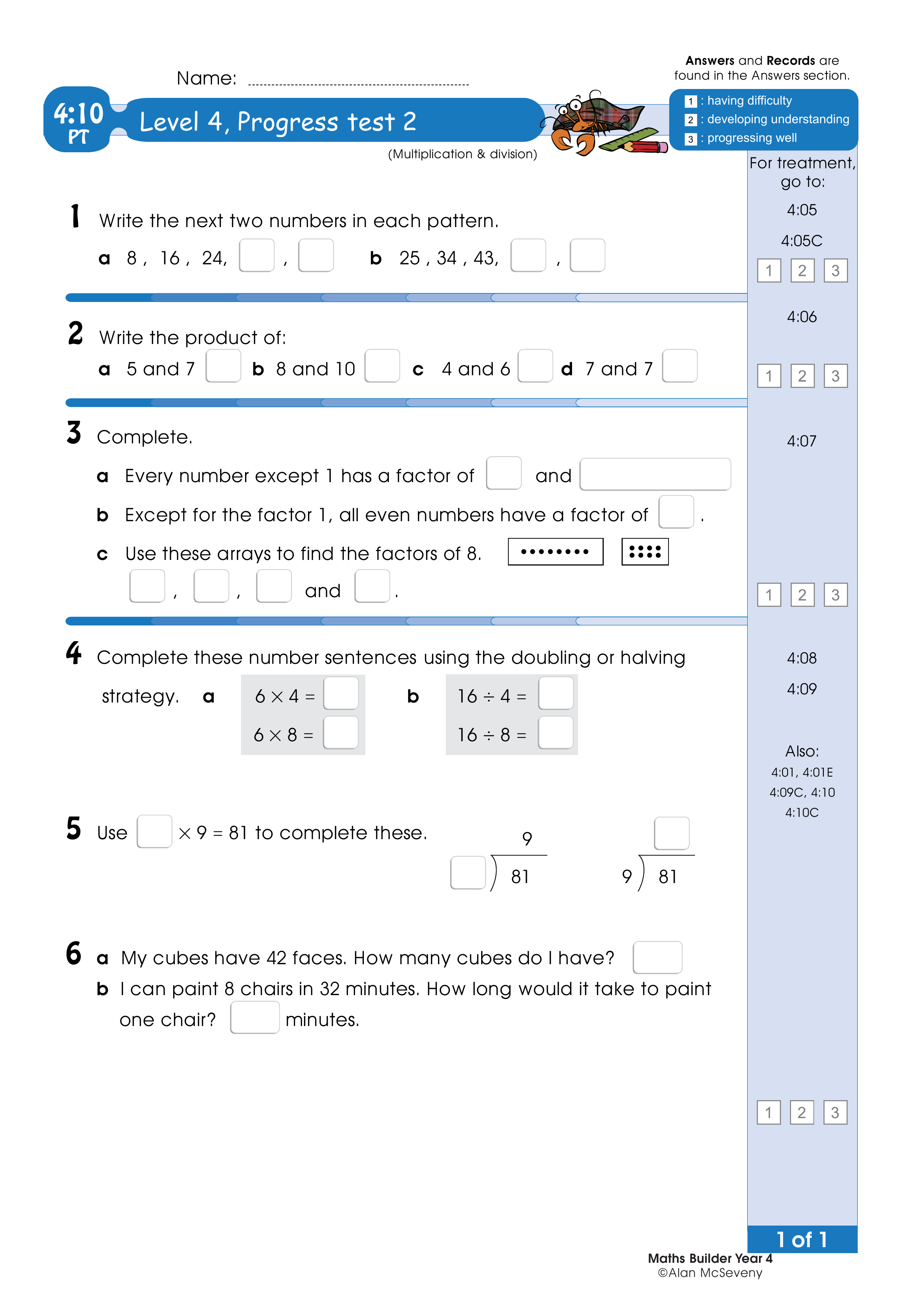 Progress test — worksheet preview