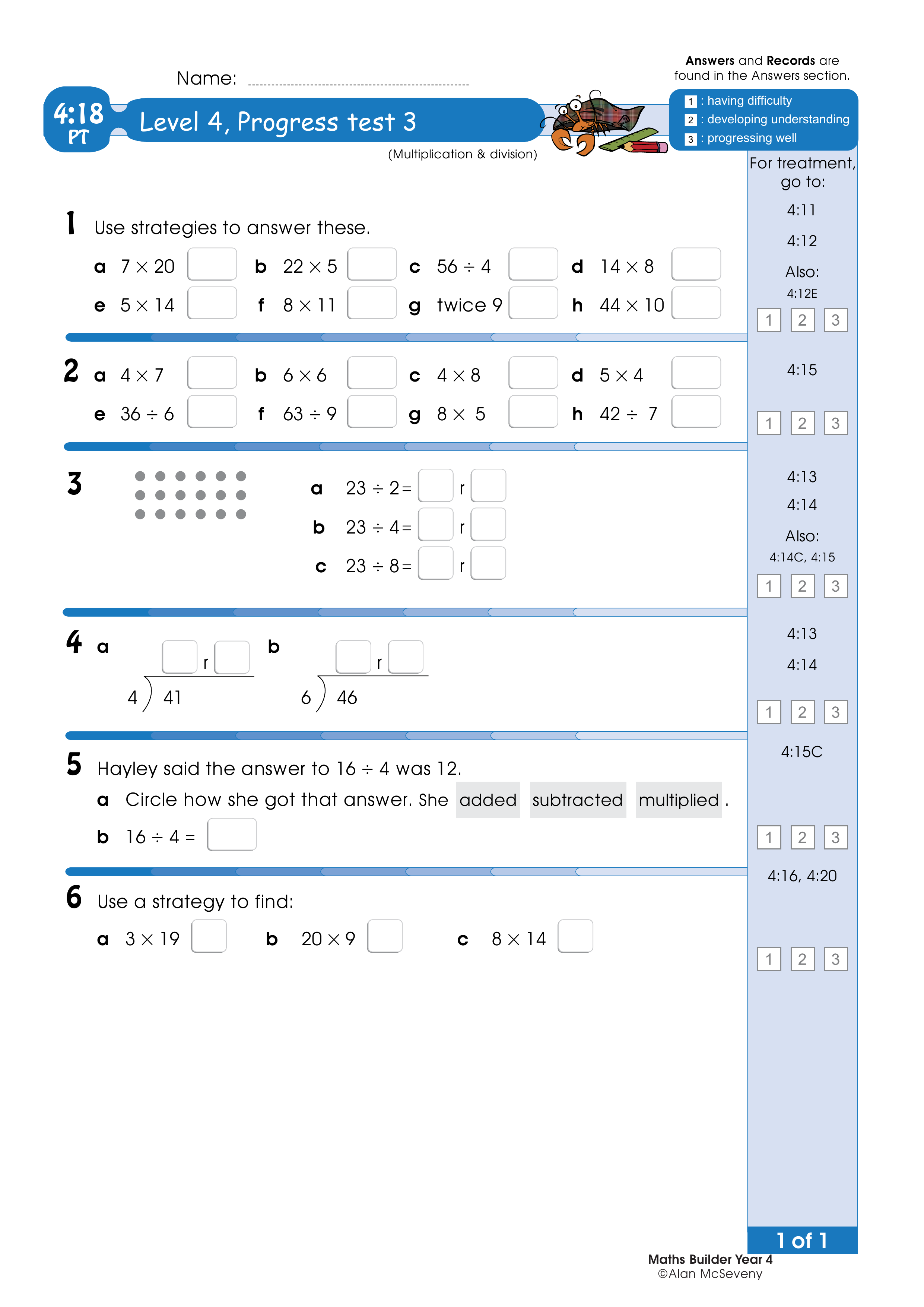Progress test — worksheet preview
